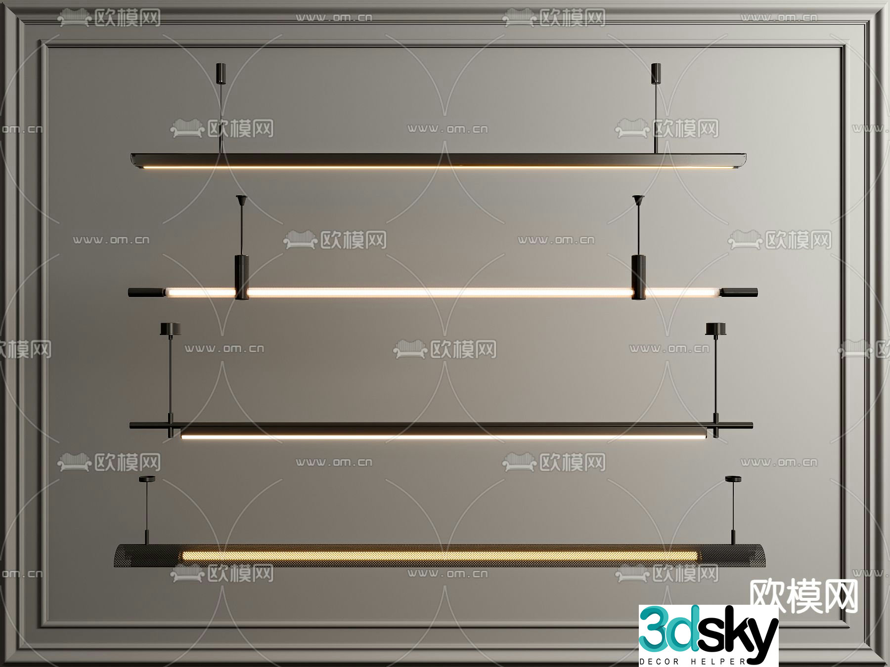 Long chandelier office chandelier 3d model