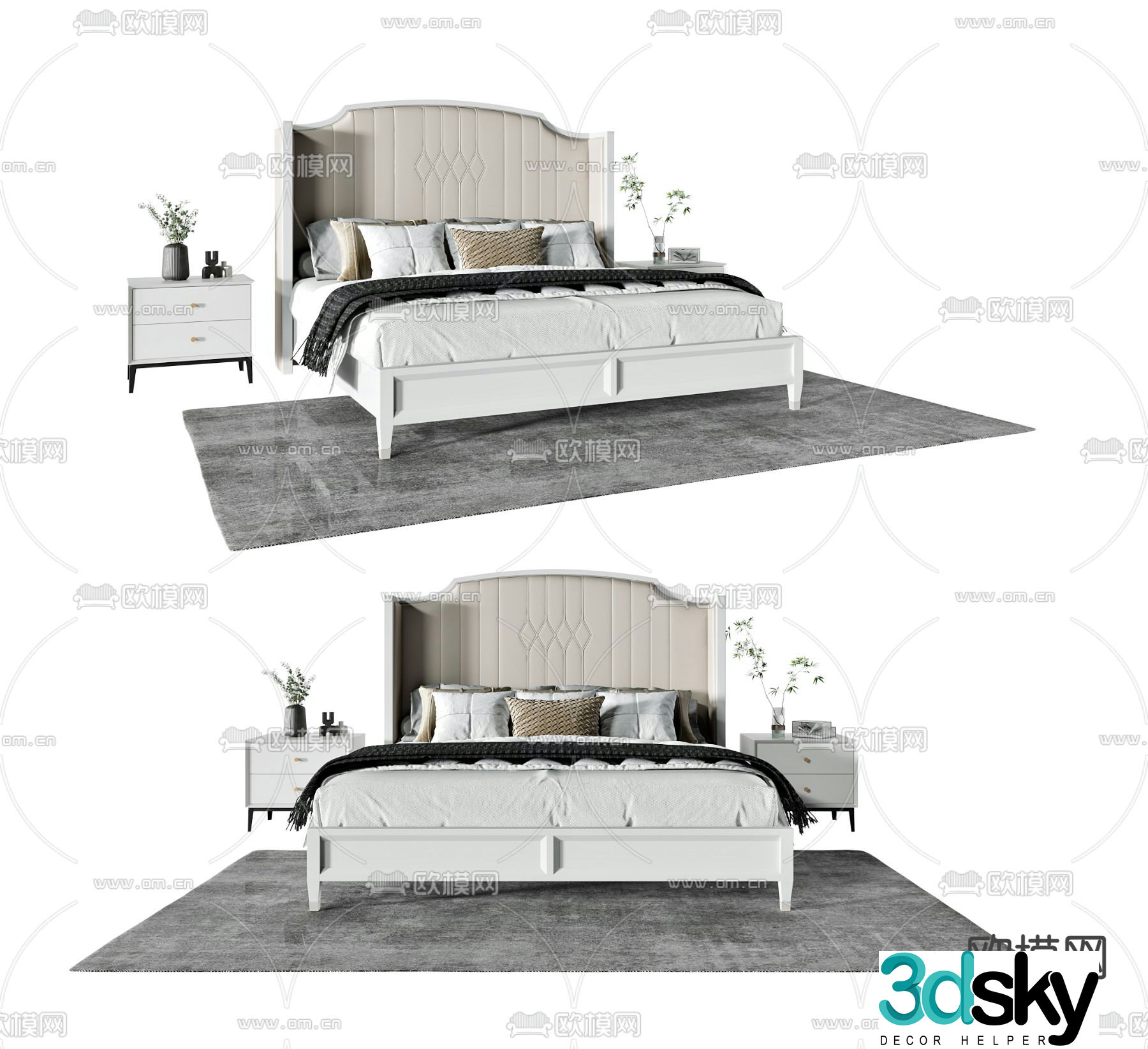 Simple European double bed 3d model