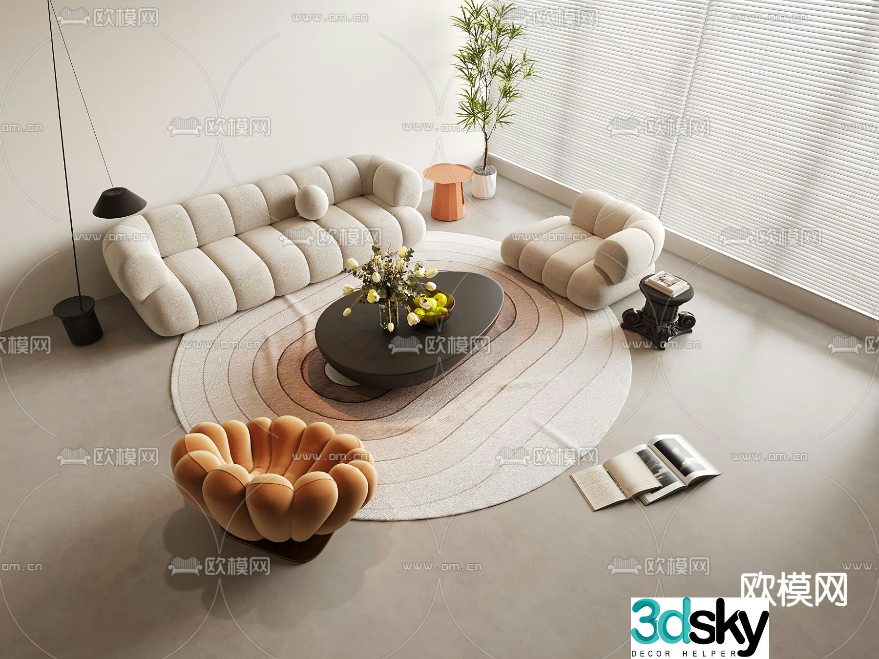 Cream style modular sofa 3d model
