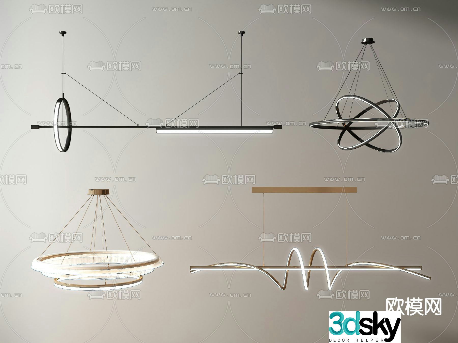 Light luxury chandelier curved chandelier ring chandelier 3d model
