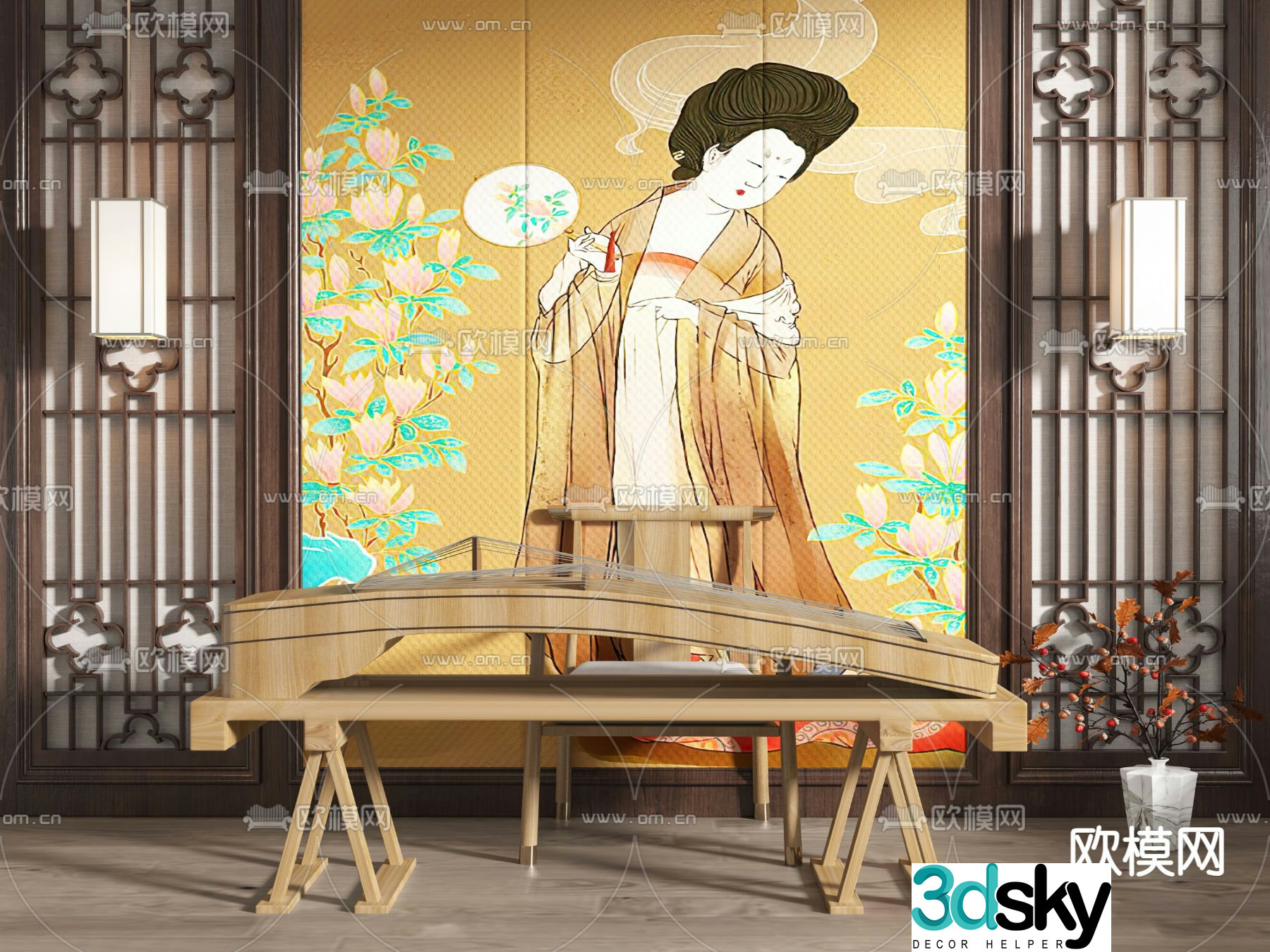 New Chinese guzheng stand 3d model