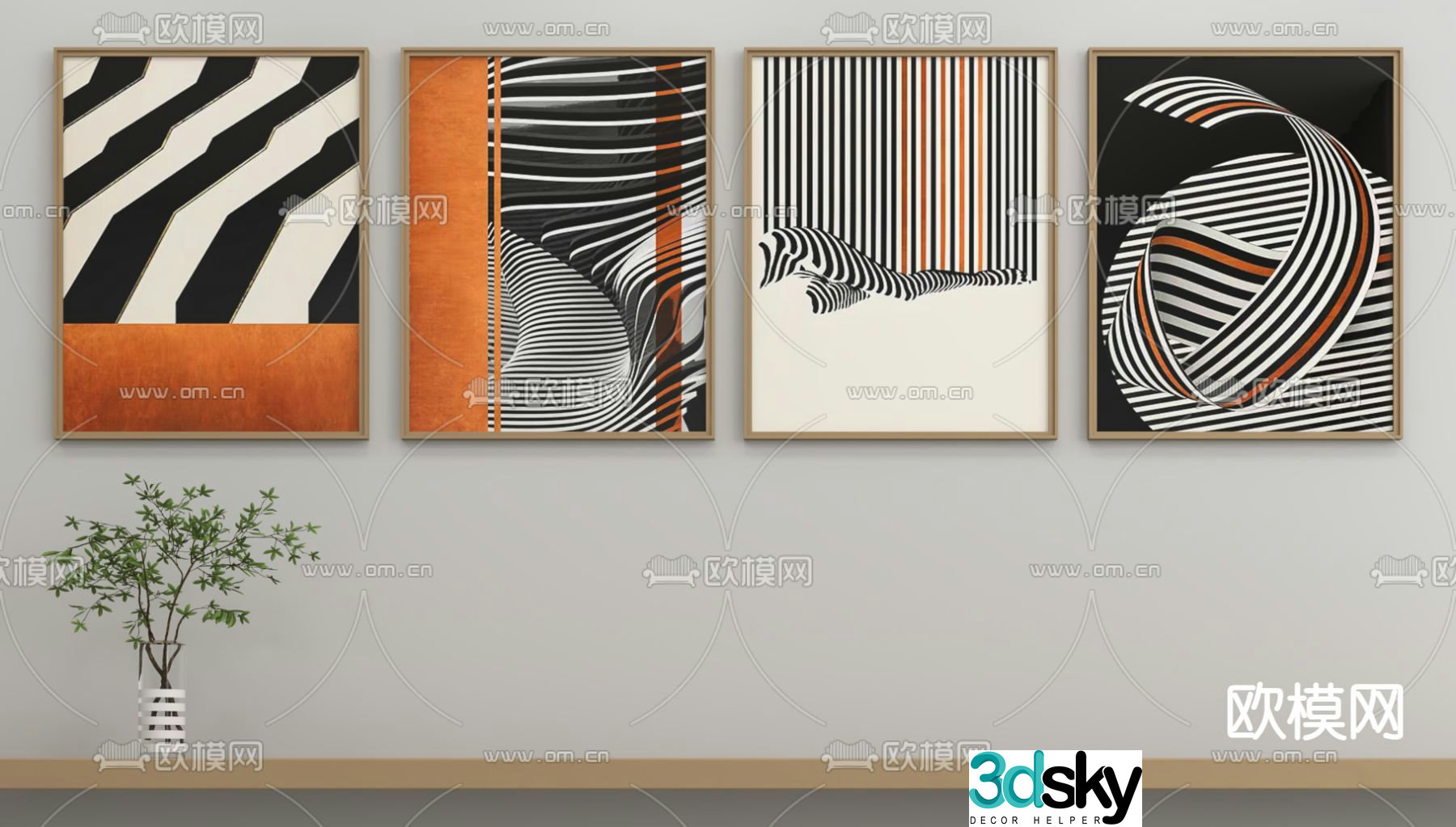 Art hanging paintings black and white paintings decorative paintings 3D model
