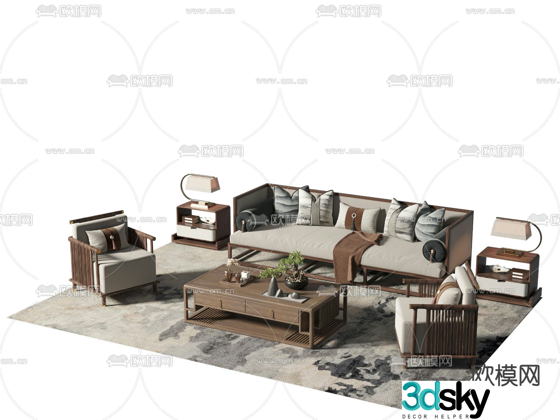 New Chinese style modular sofa 3d model