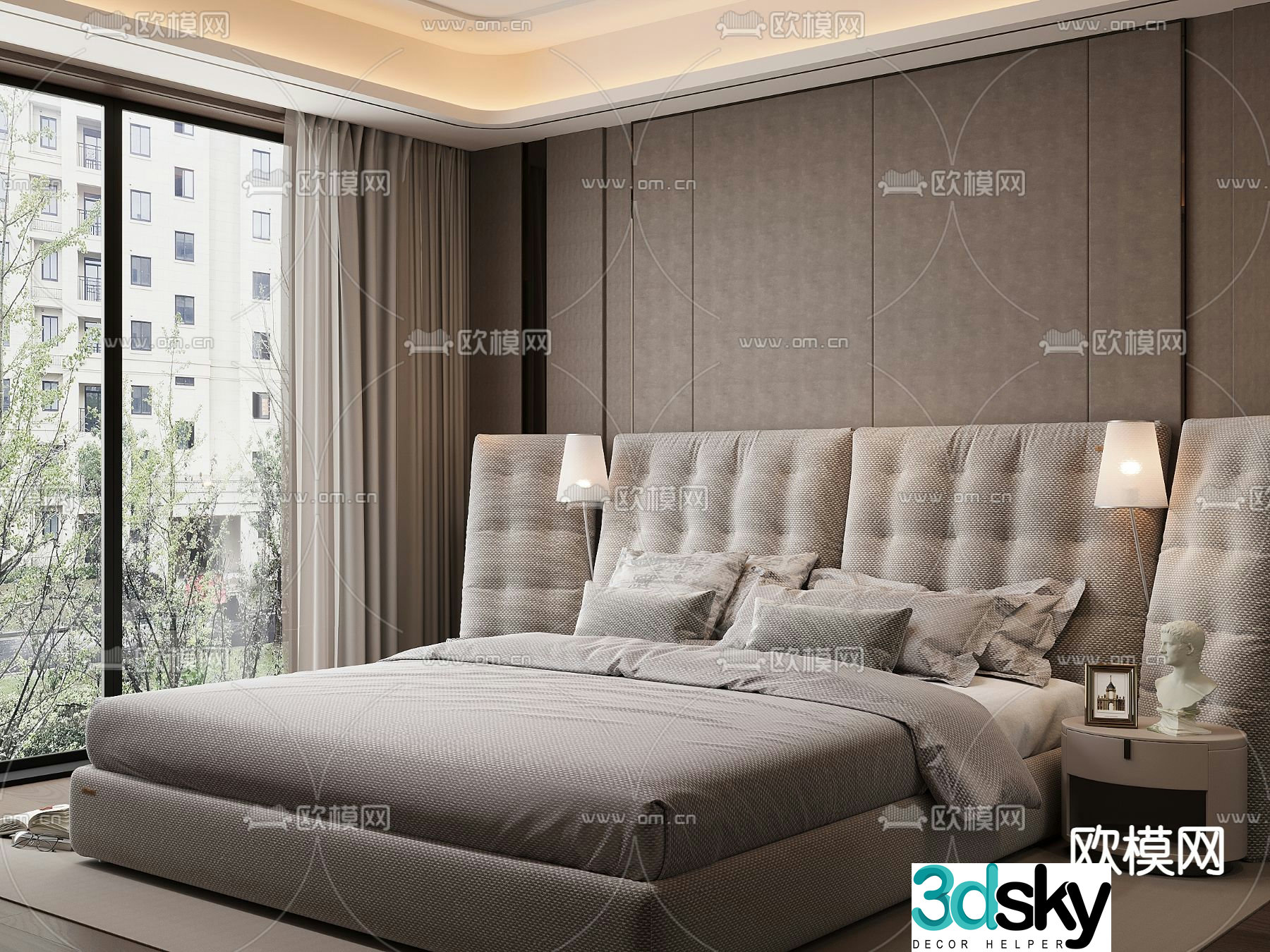 Modern double bed 3d model