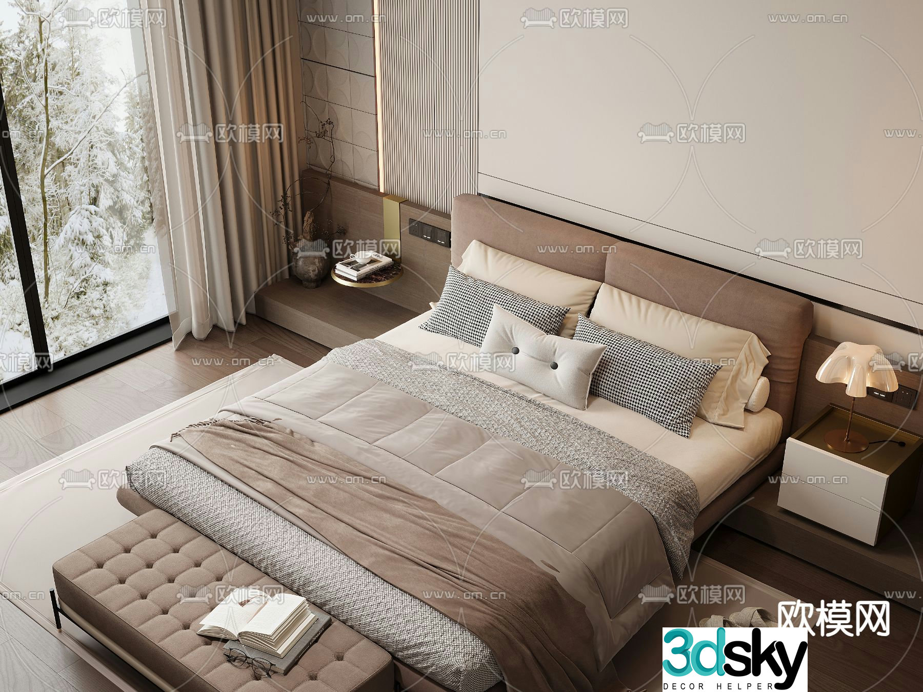 Modern double bed 3d model