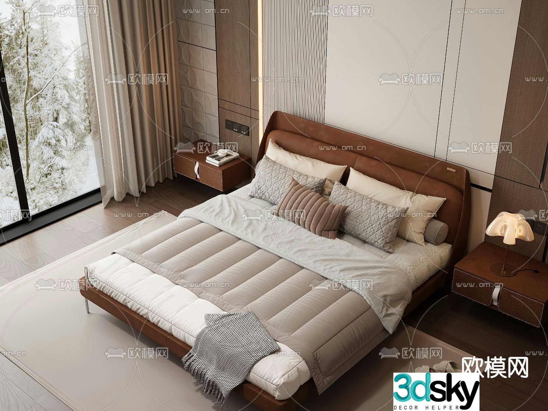 Modern double bed 3d model