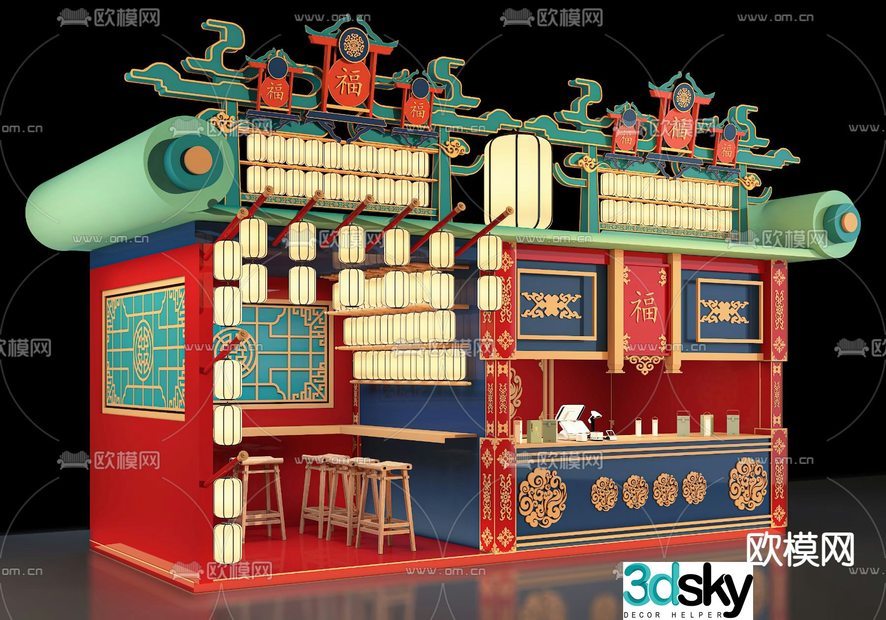 Shop front stall facade 3d model