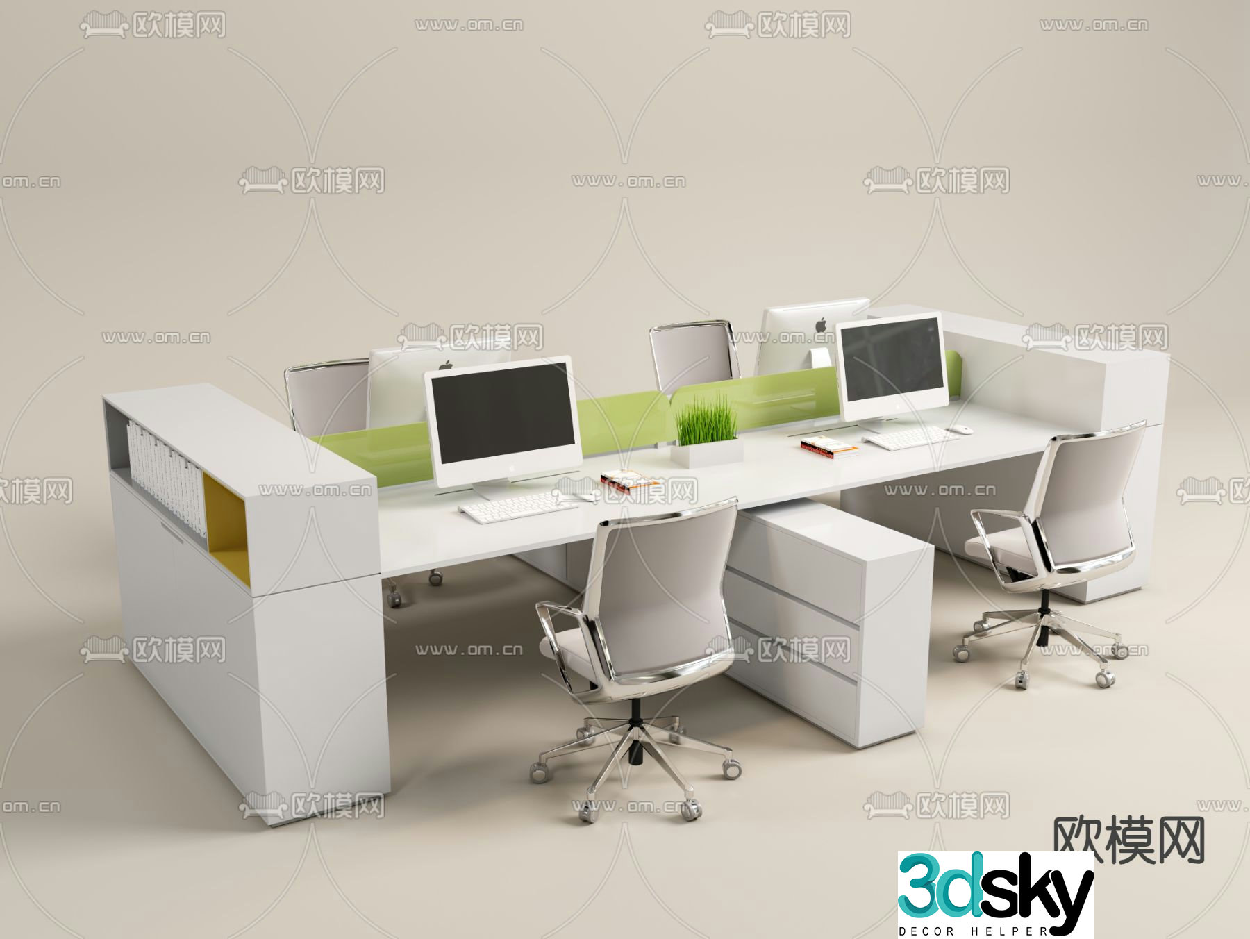 Office desk and chair position work station card position 3d model