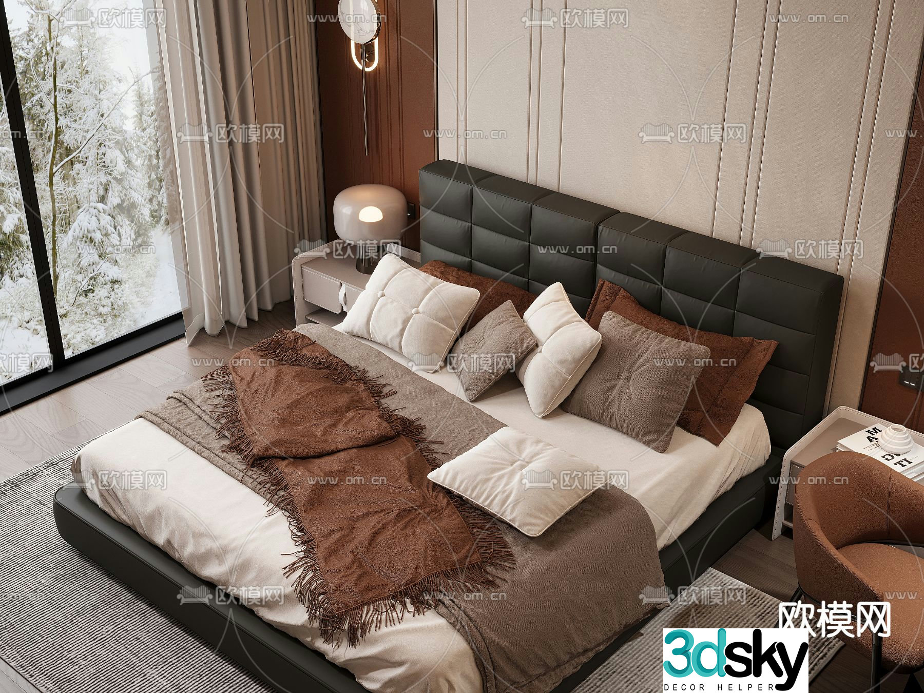 Modern double bed 3d model