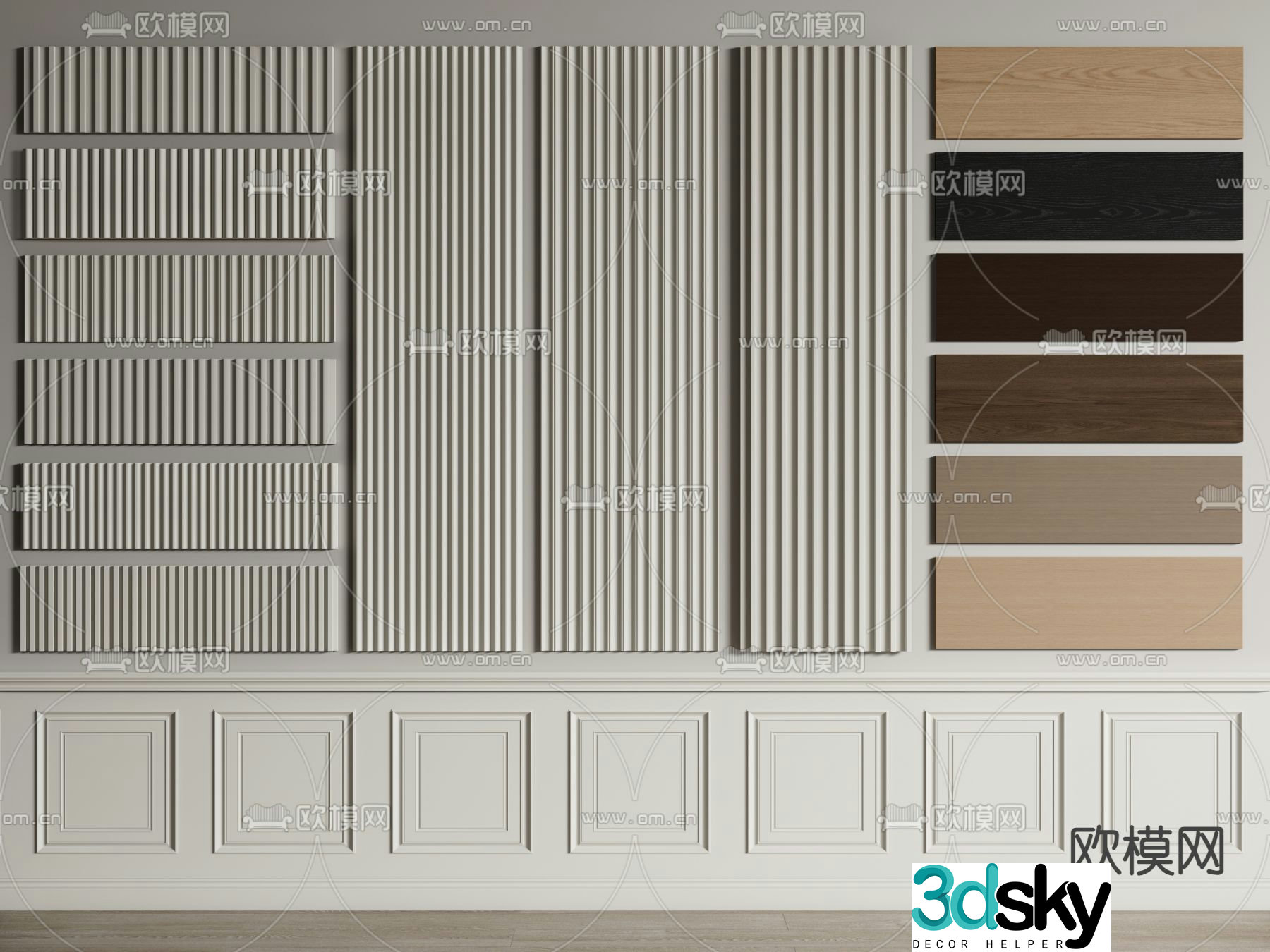 Wainscoting wall decorative panels Great Wall panels grating panels 3D model