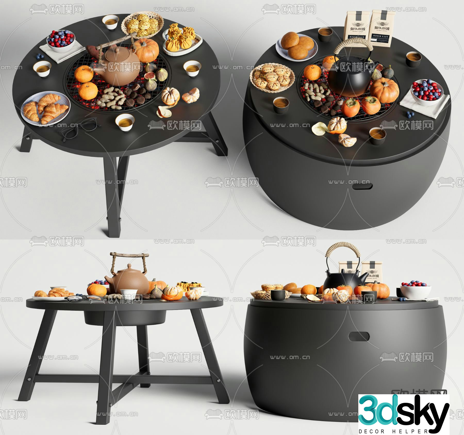 Tea cooking in the stove stove heating stove 3D model