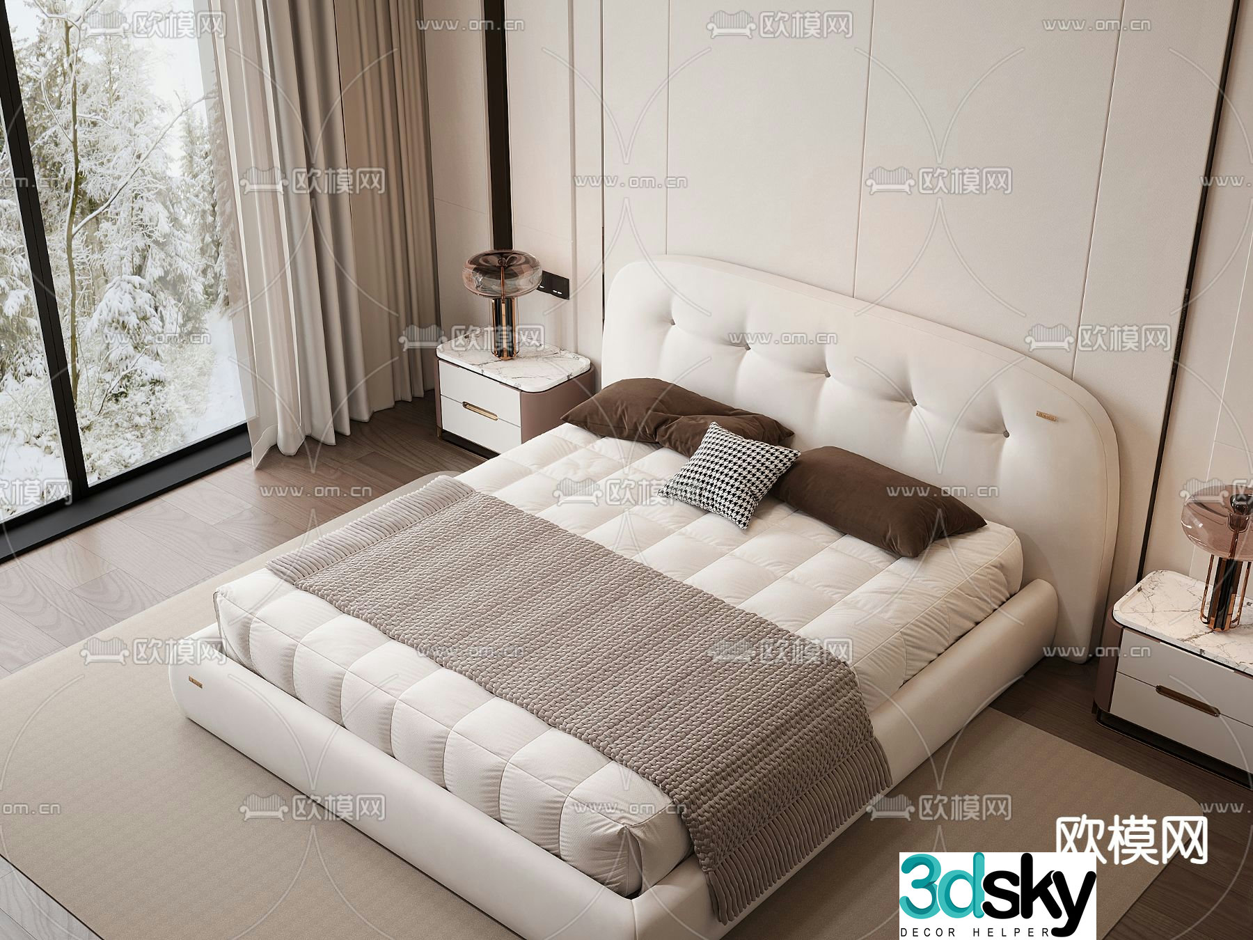 Modern double bed 3d model
