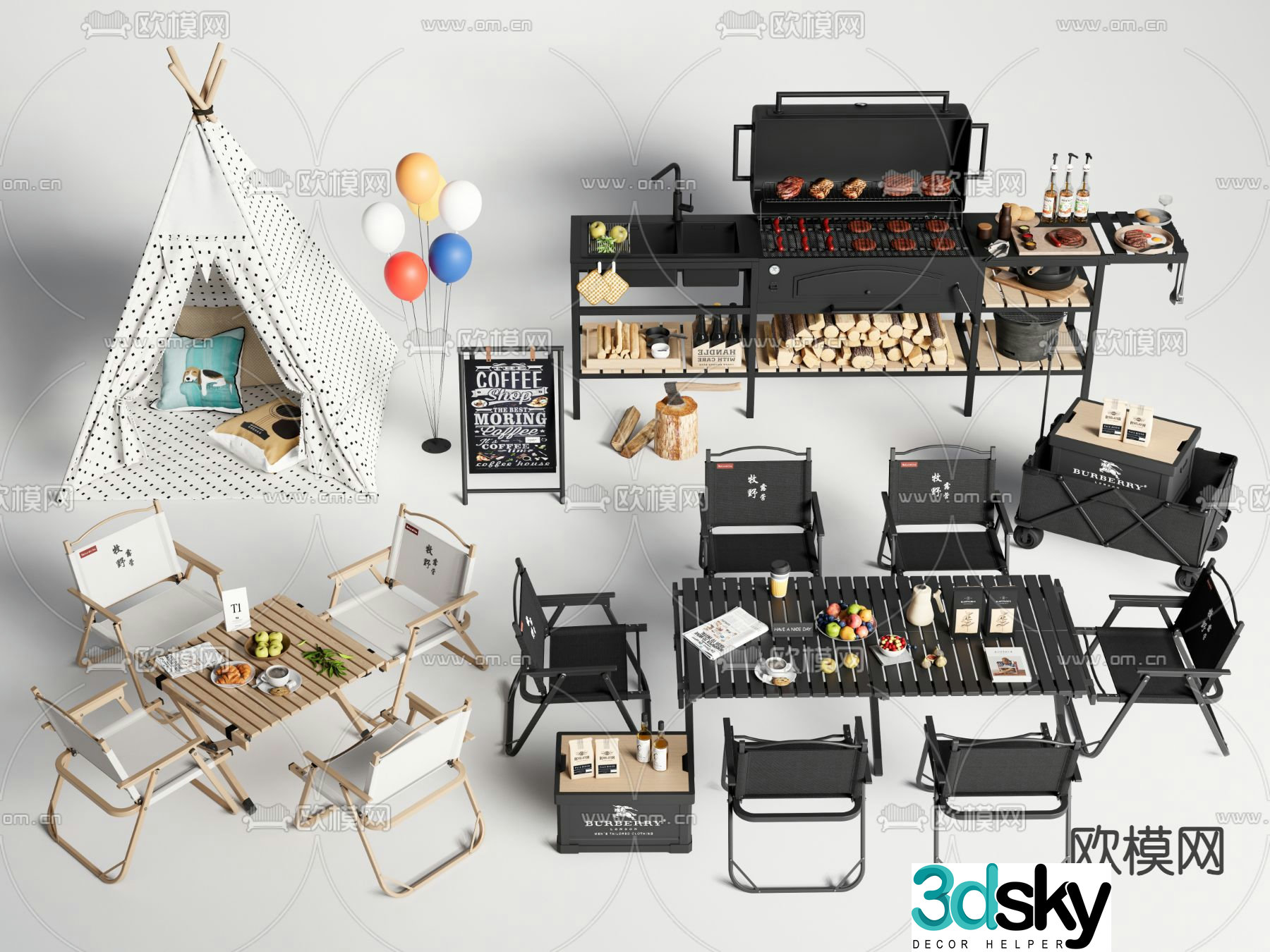 Outdoor tables and chairs camping tables and chairs 3d model