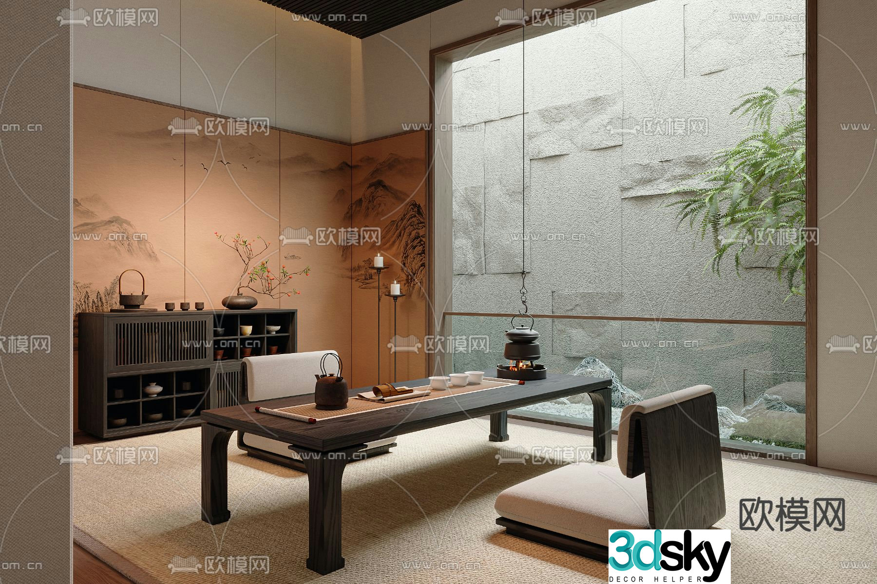 New Chinese style tea table tatami tea table 3d model