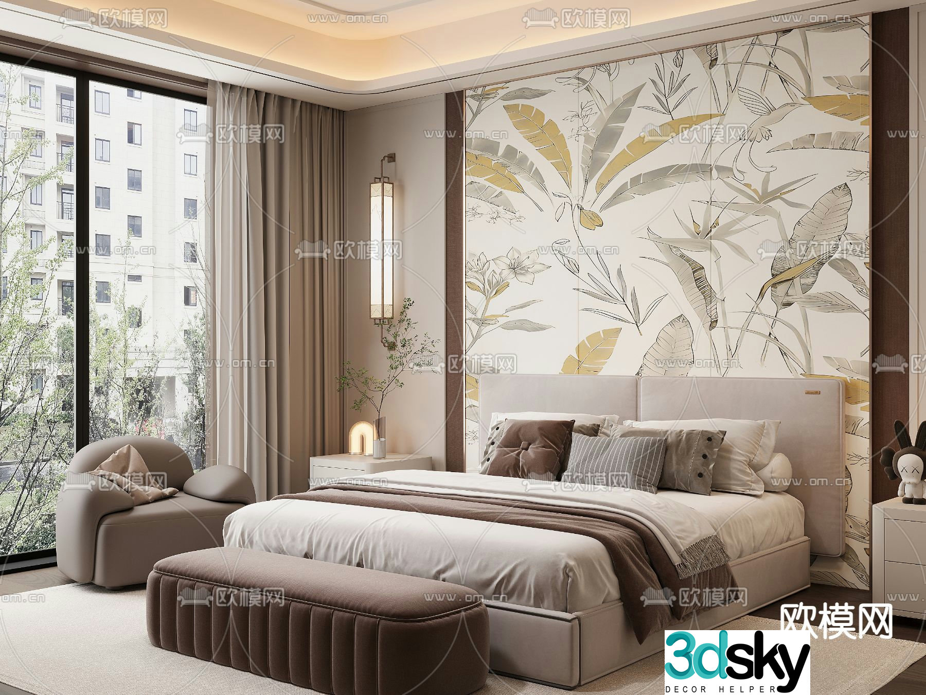 Modern double bed 3d model