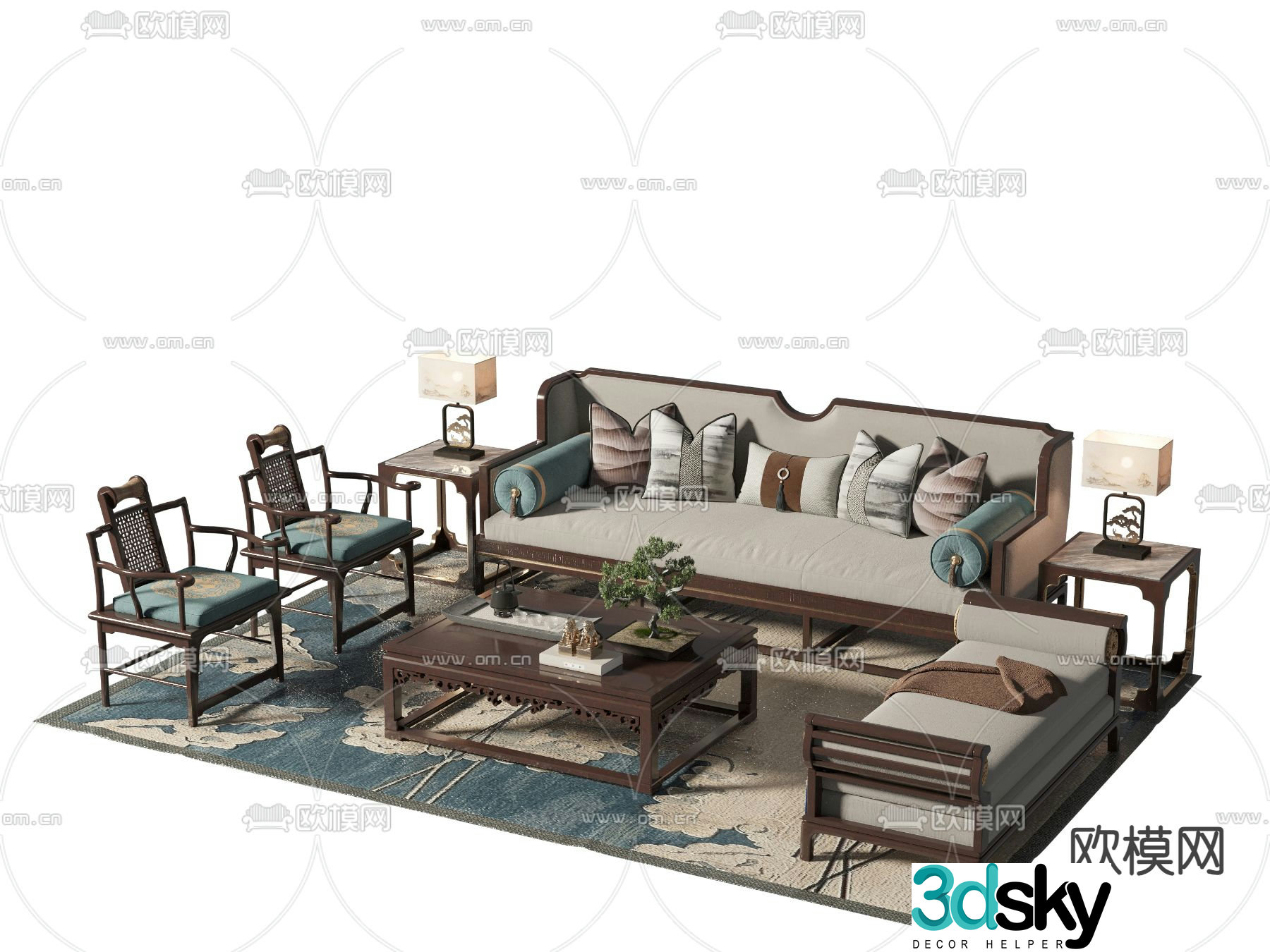 New Chinese style modular sofa 3d model
