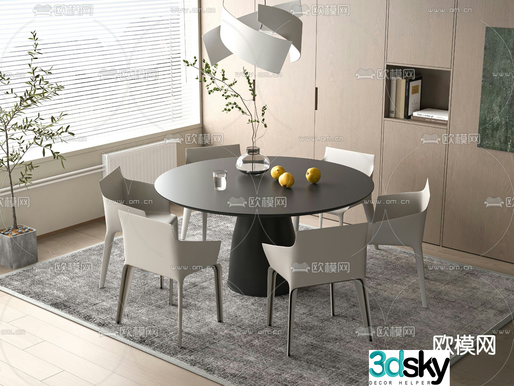 Round dining table and chairs 3d model