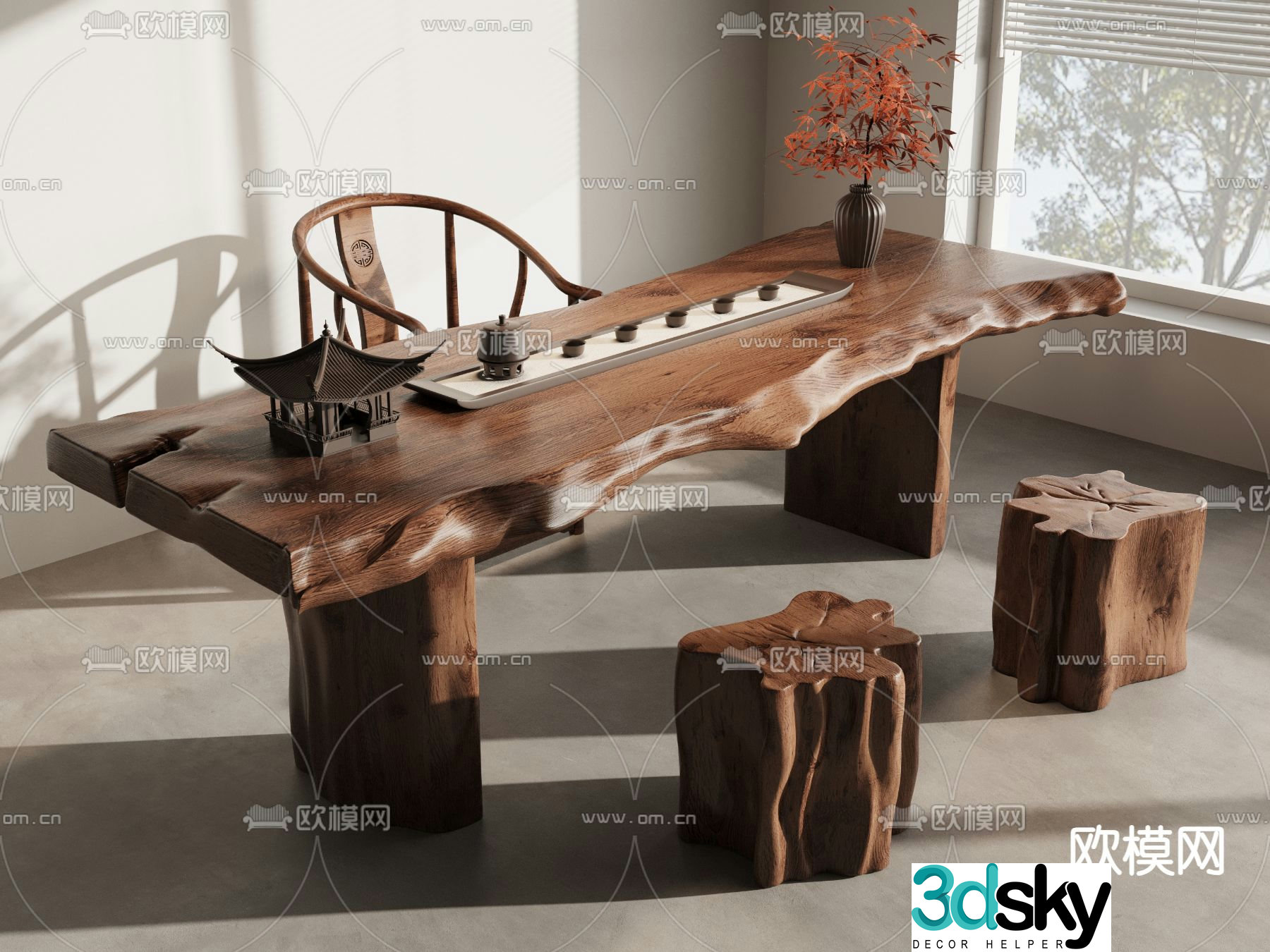 New Chinese style tea table tea table 3d model