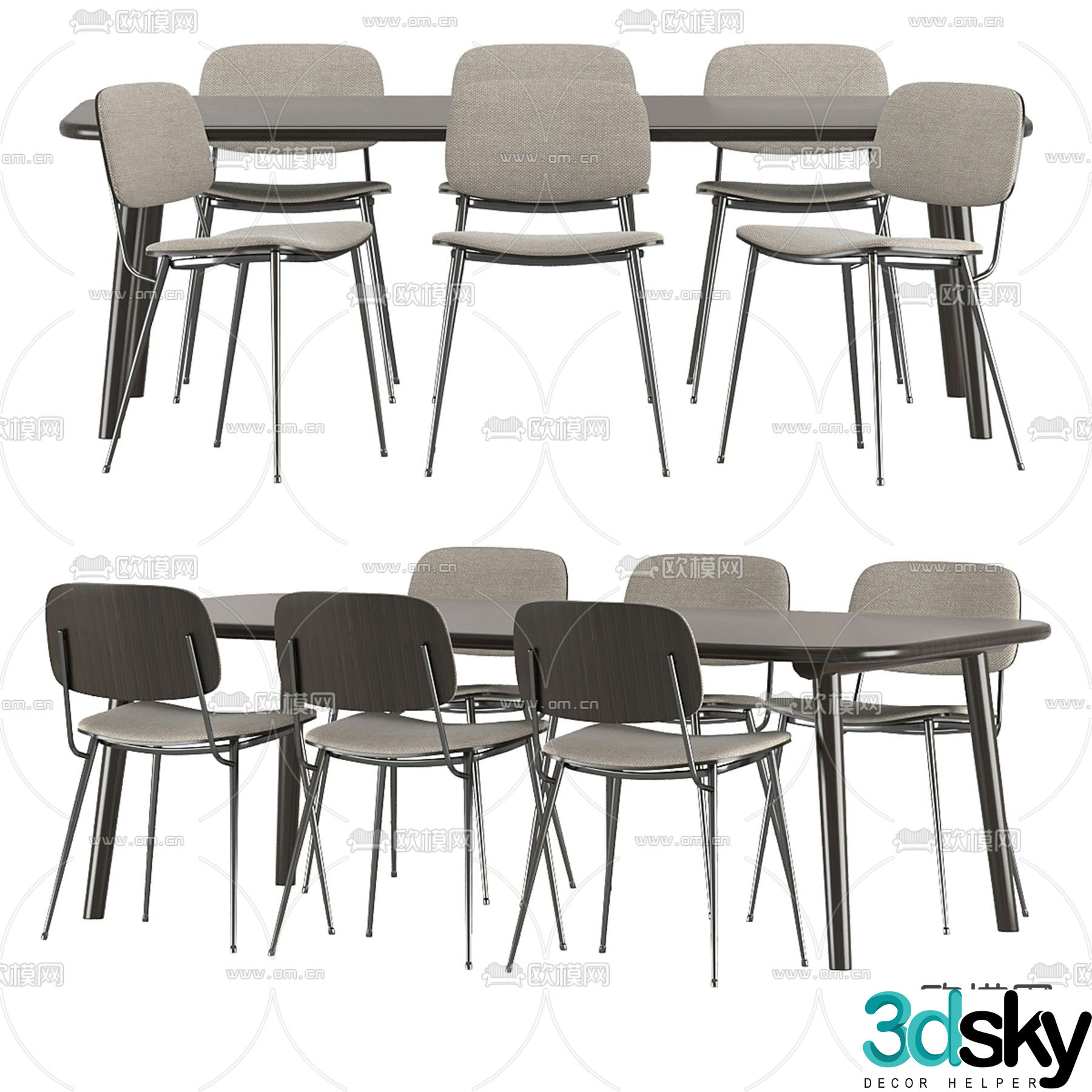 Fredericia long dining table and chair 3d model