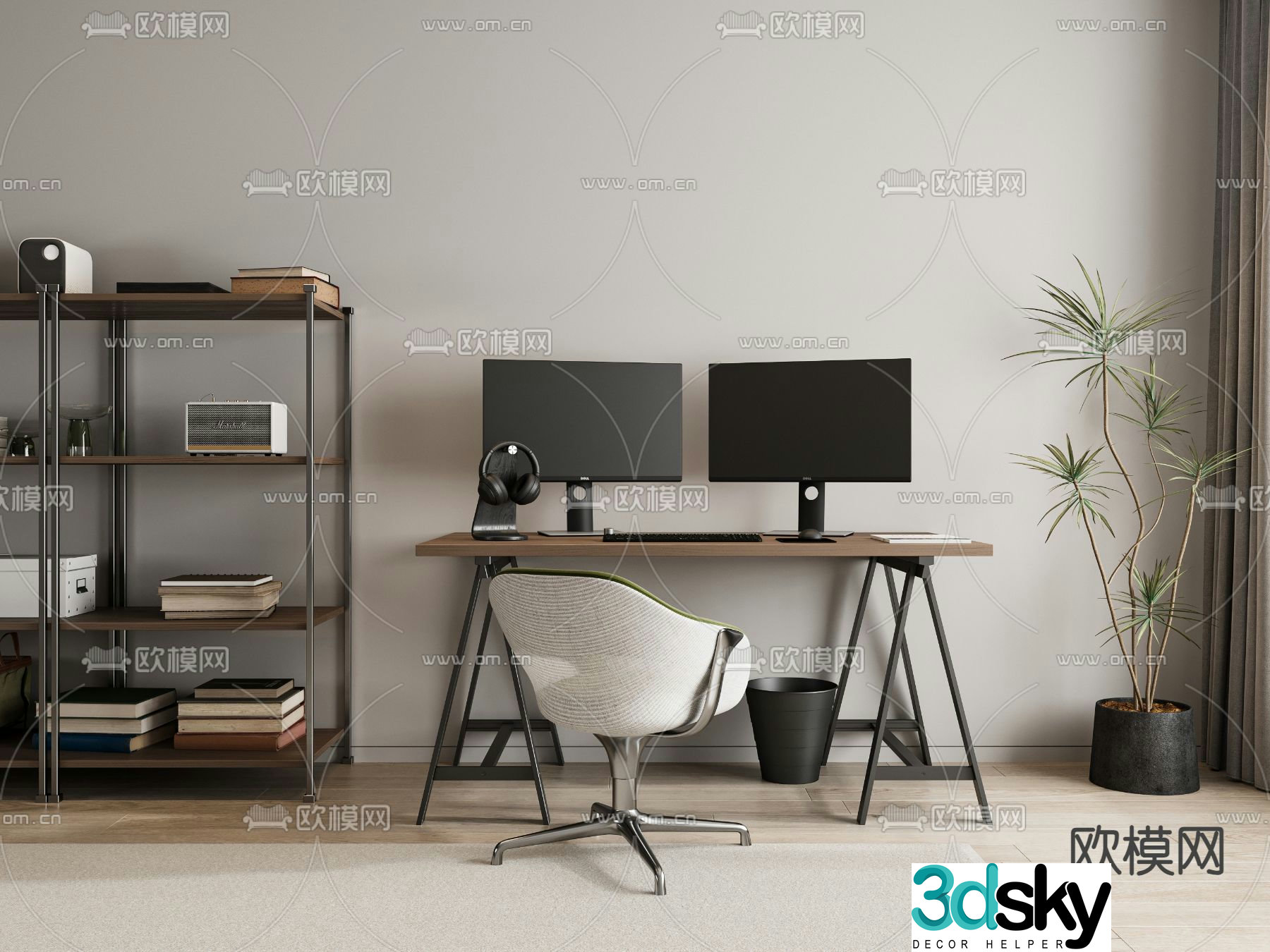 Modern desk computer desk study table 3d model