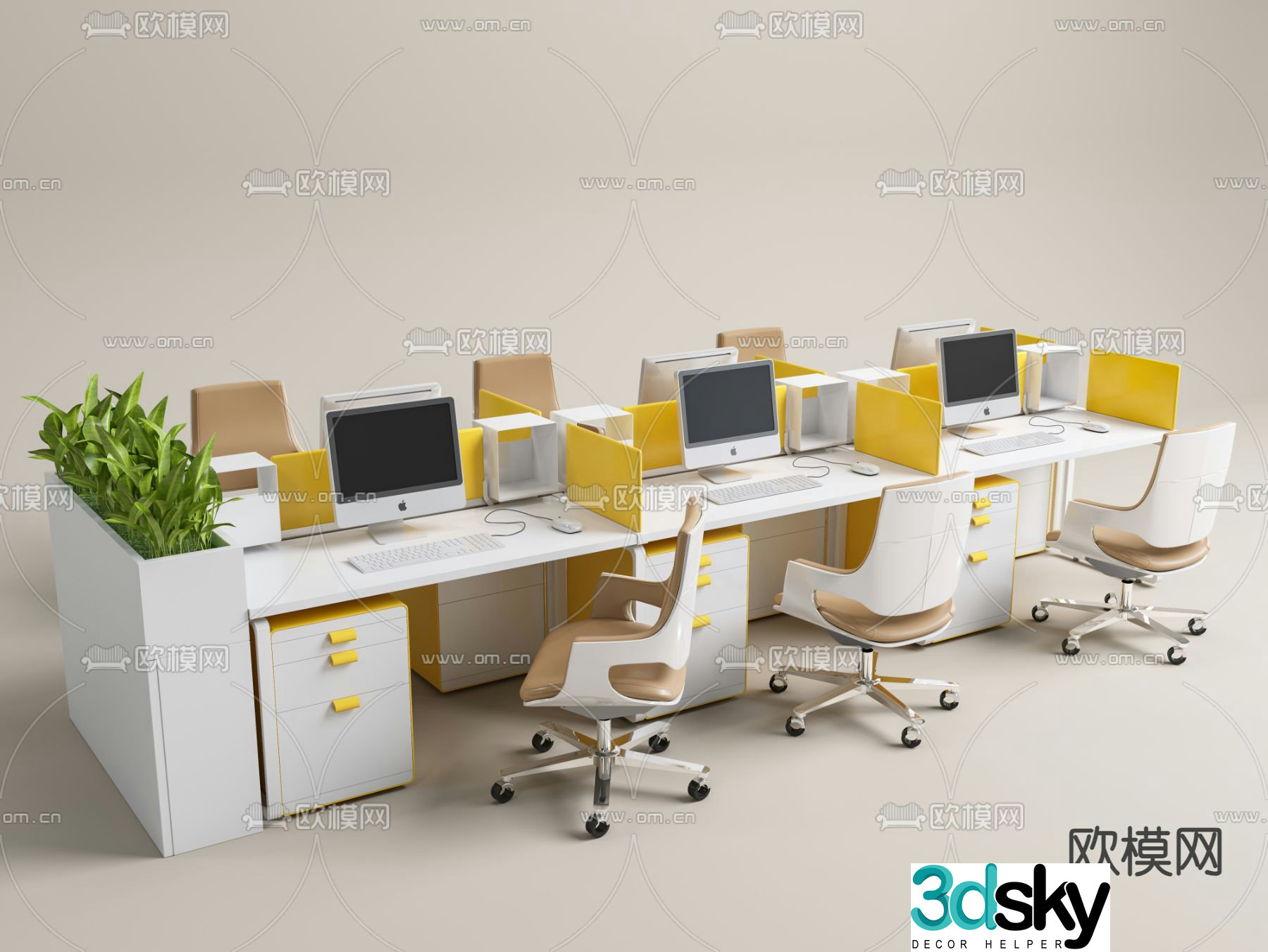 Office desk and chair work station position card position 3d model