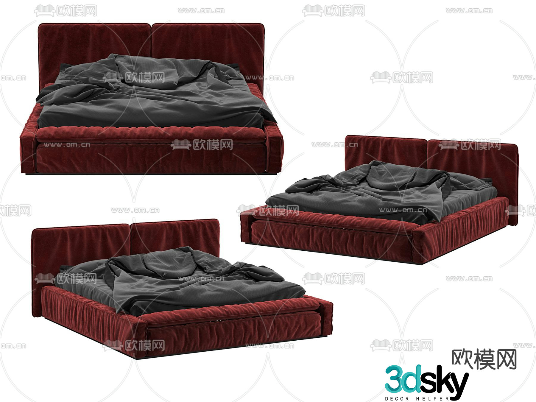 Light luxury double bed 3D model