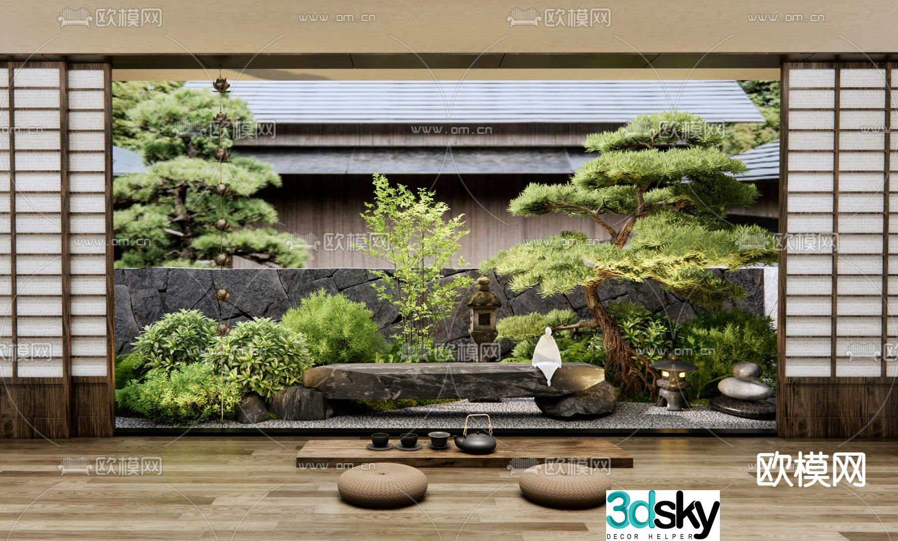 Landscape sketches plant landscaping Zen sculpture 3D model