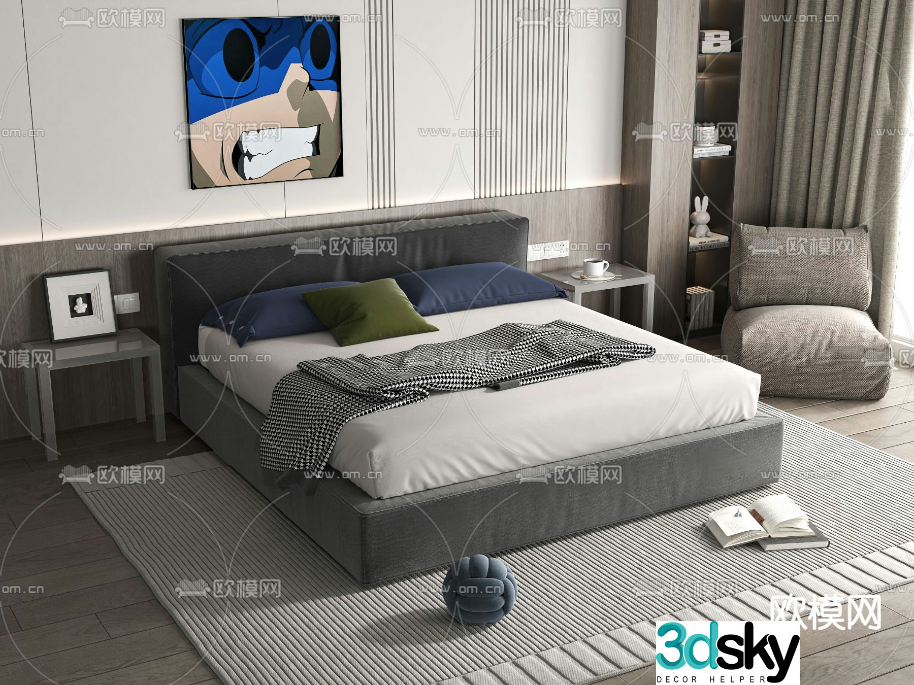 Minotti modern double bed 3d model