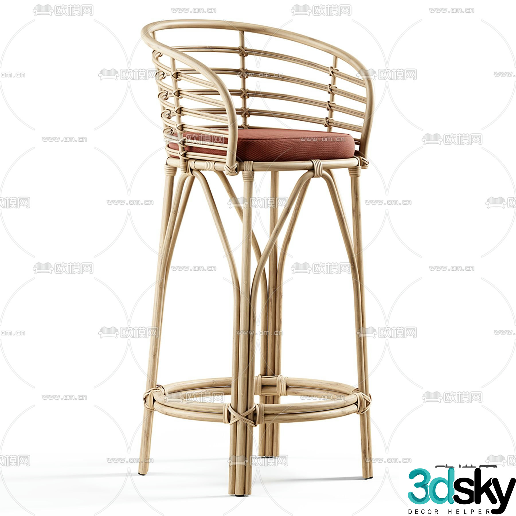 Clutter Confort rattan bar chair bar stool high stool 3d model