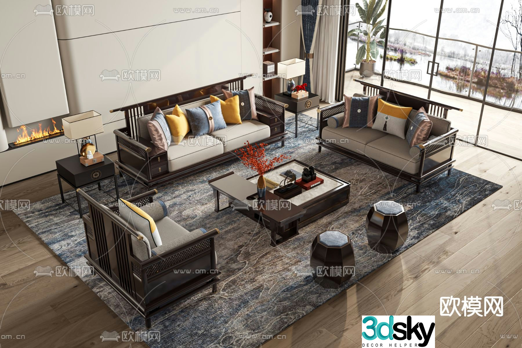 New Chinese style modular sofa 3d model