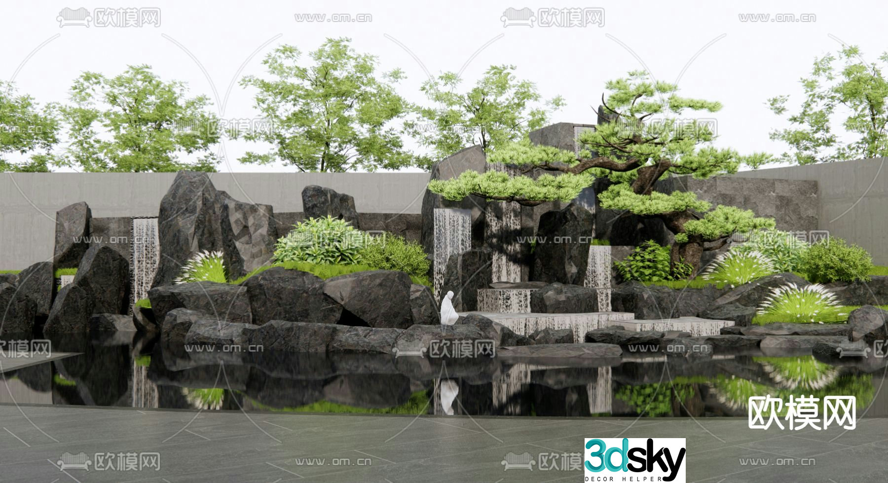 Rockery waterscape overlapping water landscape flowing water waterfall 3D model