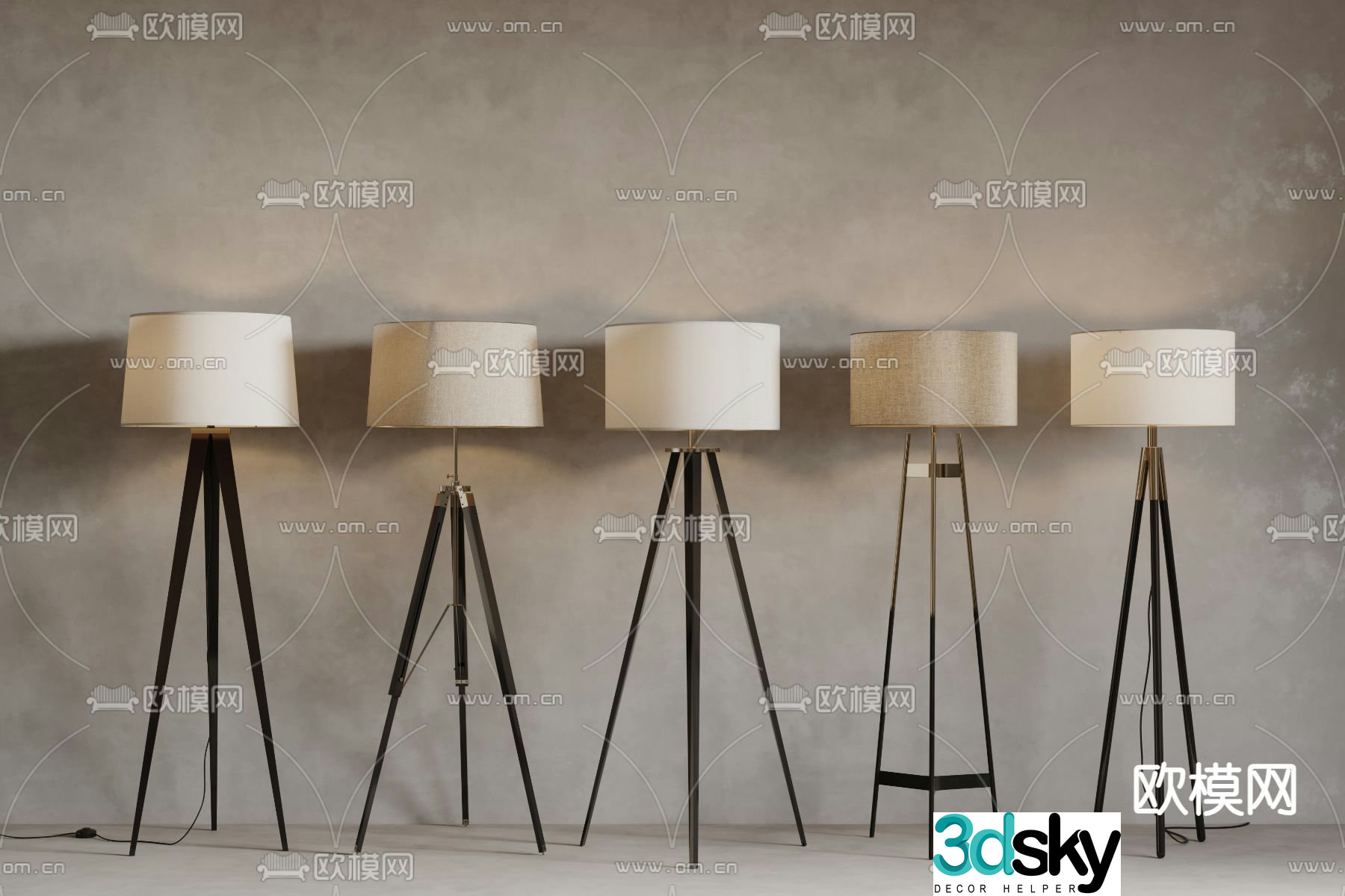 Wabi-sabi floor lamp tripod floor lamp 3d model