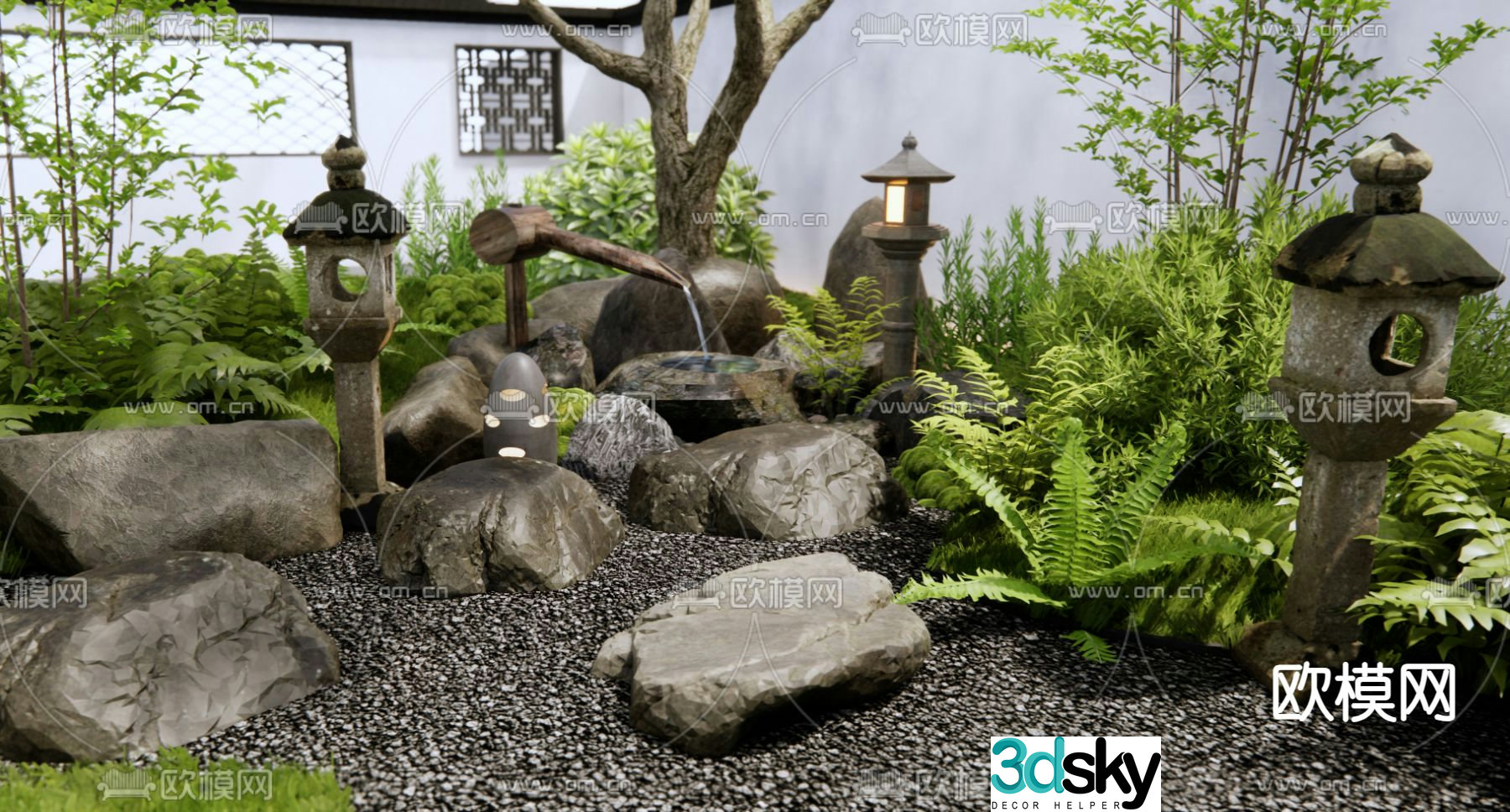 Dry landscape plant landscaping landscape stone 3D model