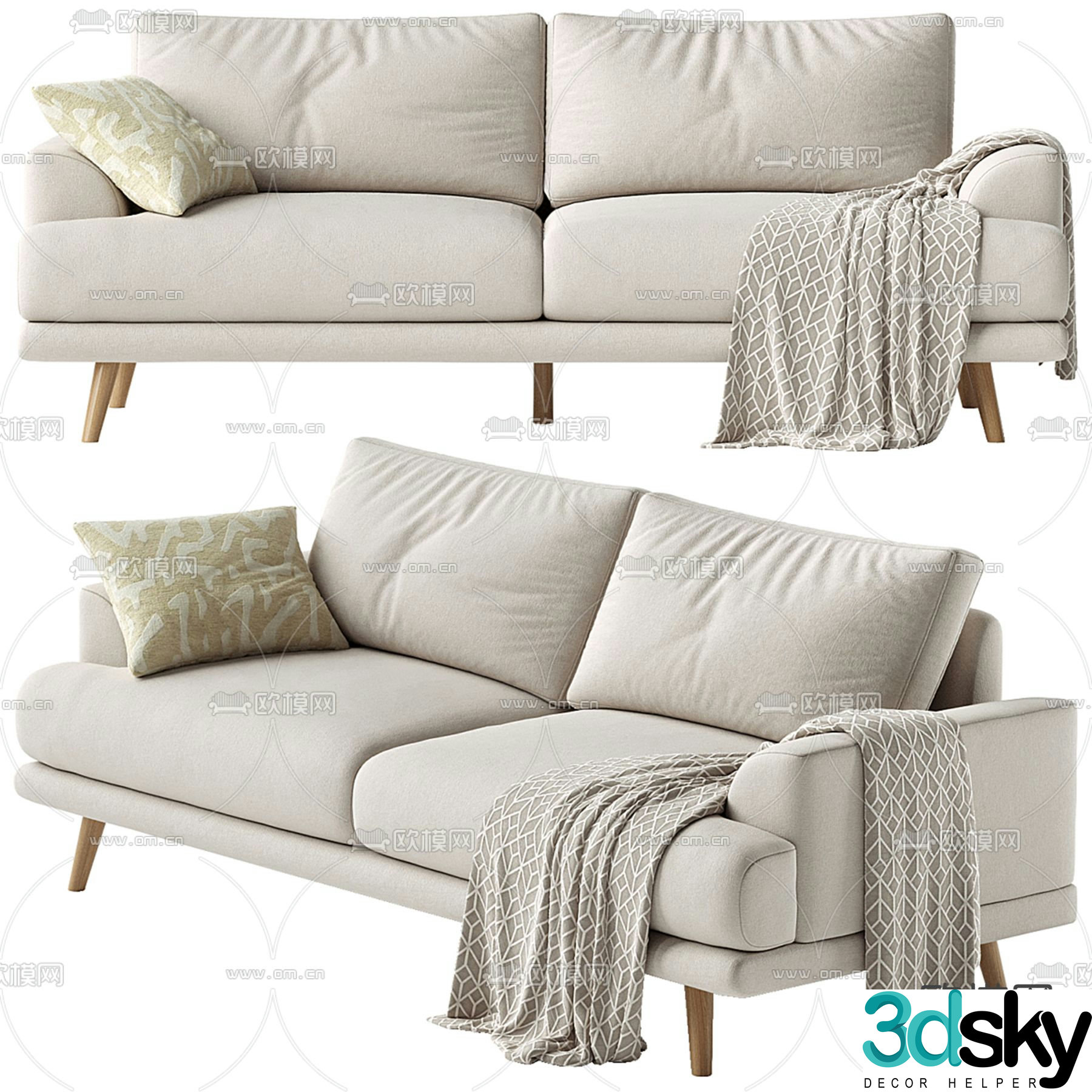 White double sofa upholstered sofa 3d model