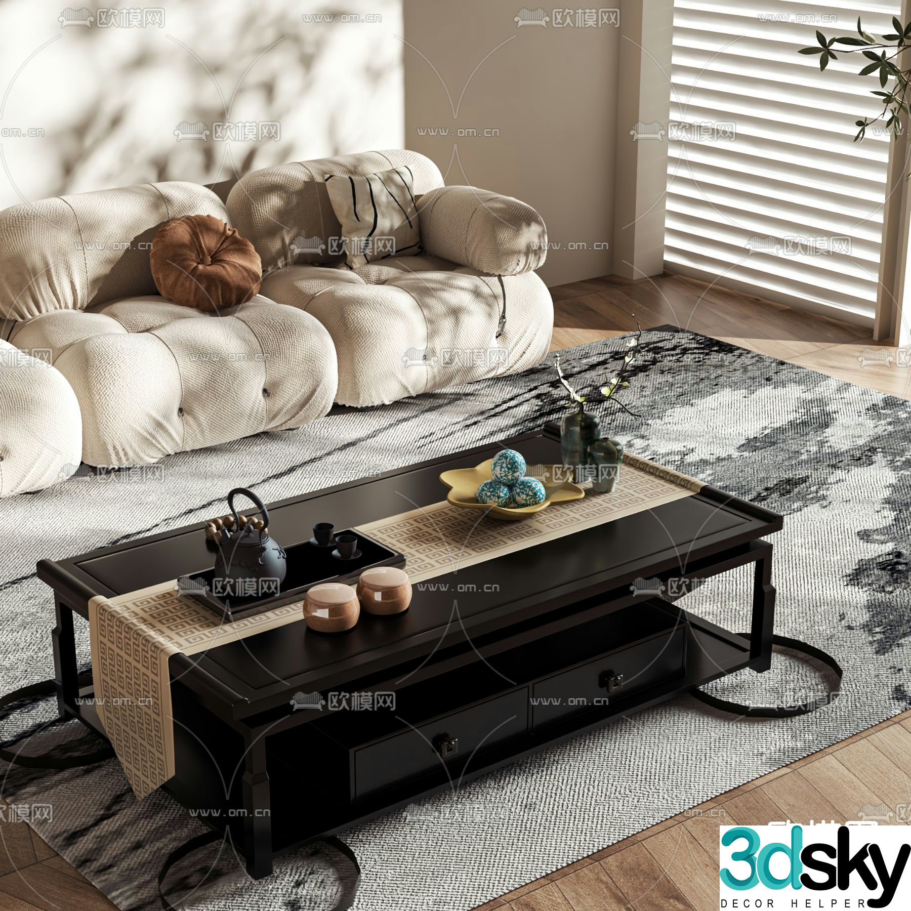 New Chinese style coffee table square coffee table 3d model
