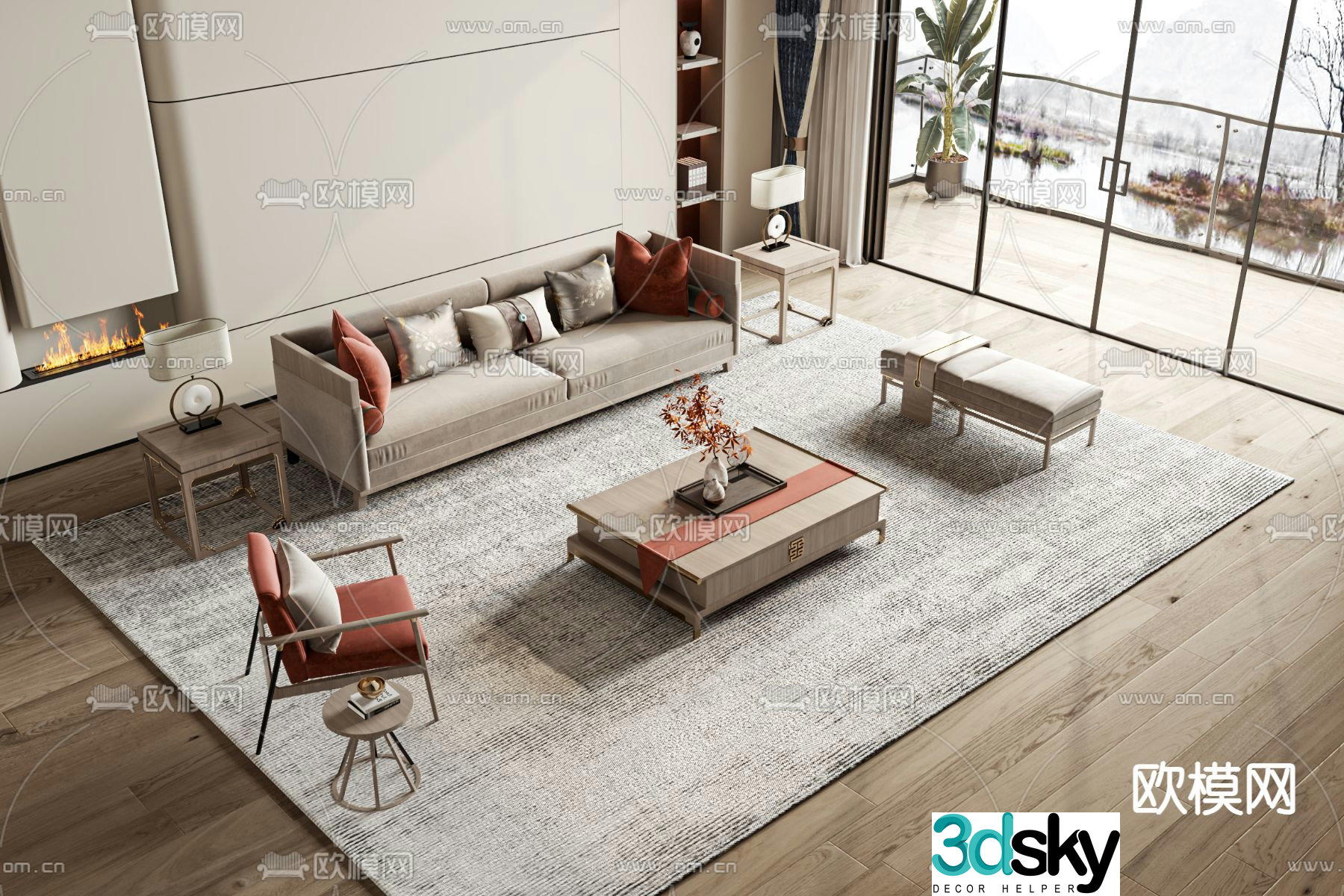 New Chinese style modular sofa 3d model
