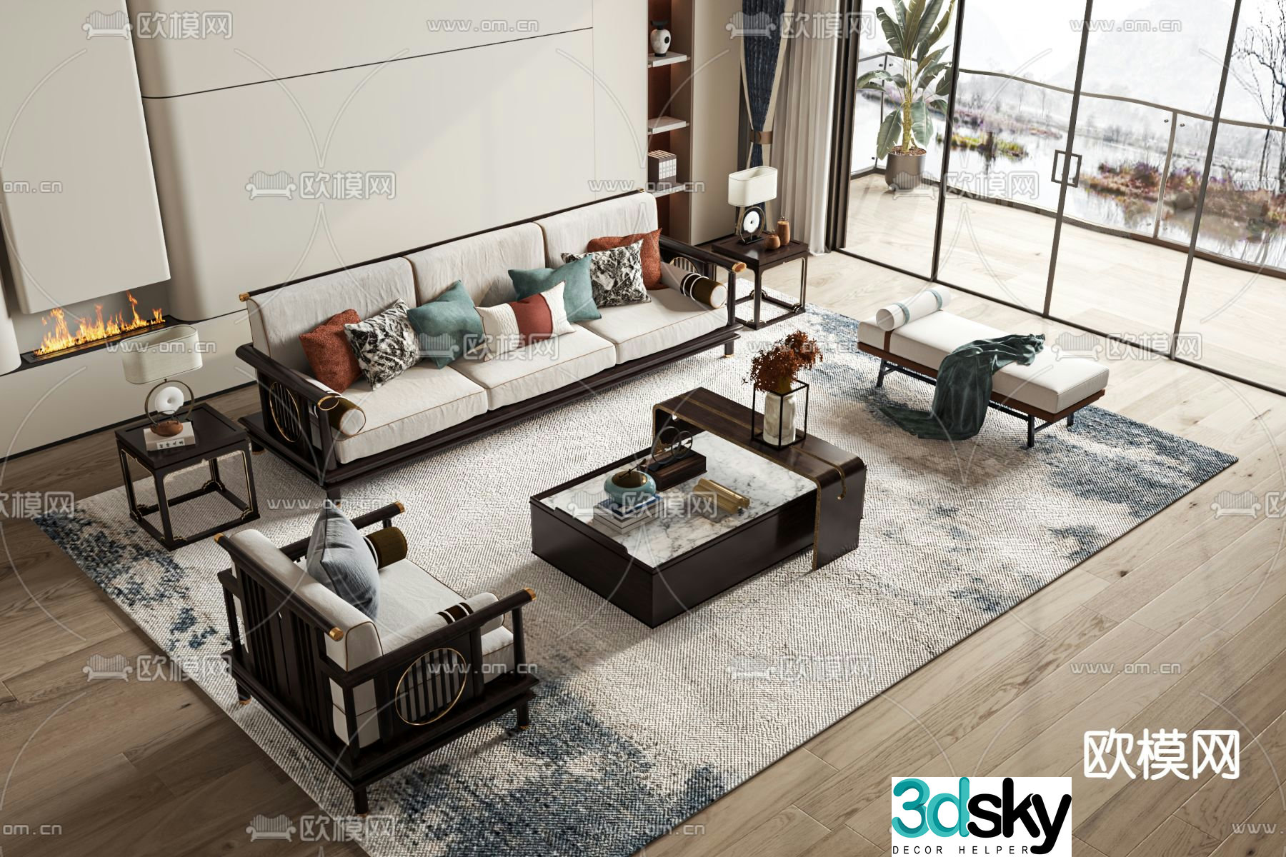 New Chinese style modular sofa 3d model