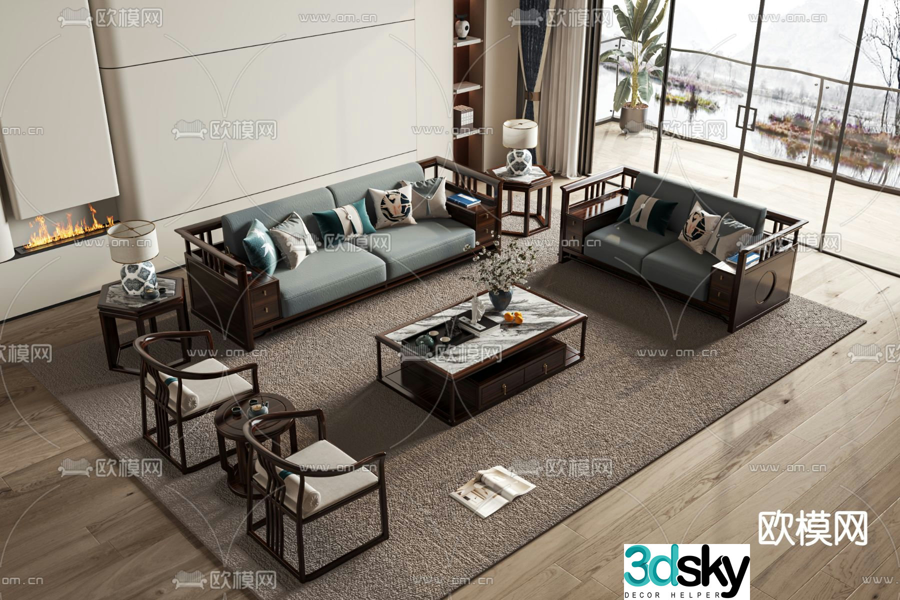 New Chinese style modular sofa 3d model