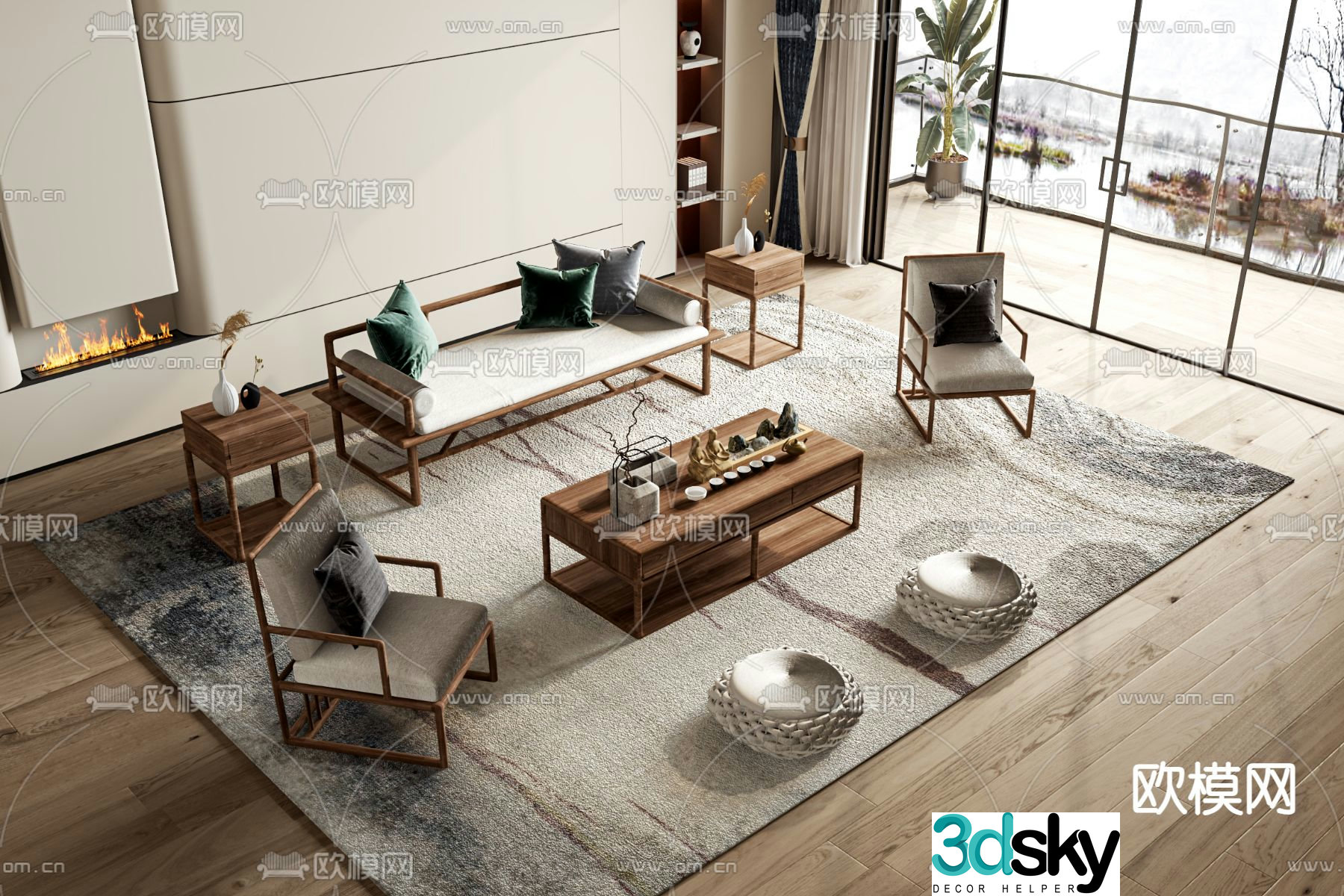 New Chinese style modular sofa 3d model