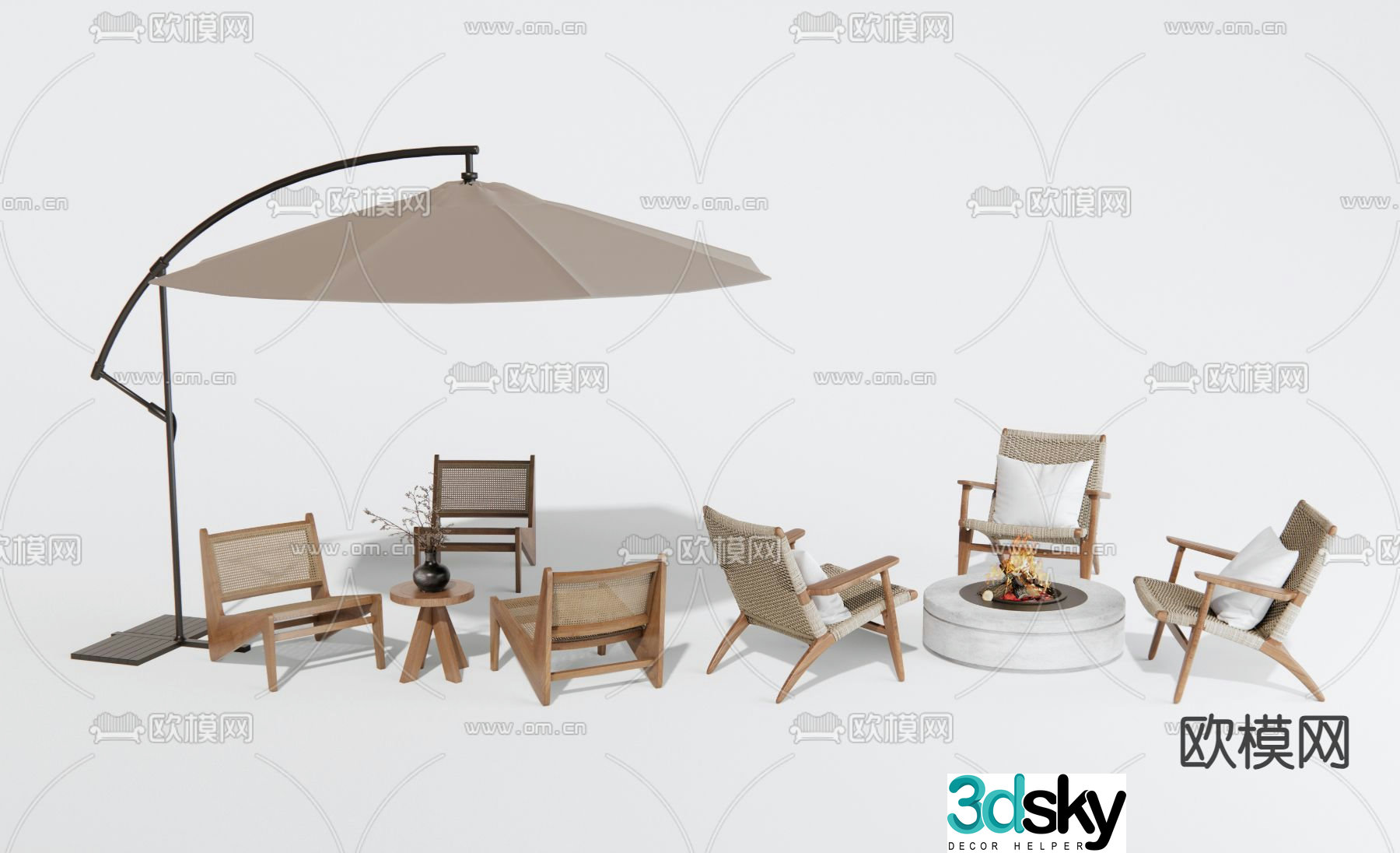 Outdoor chair leisure chair parasol 3d model