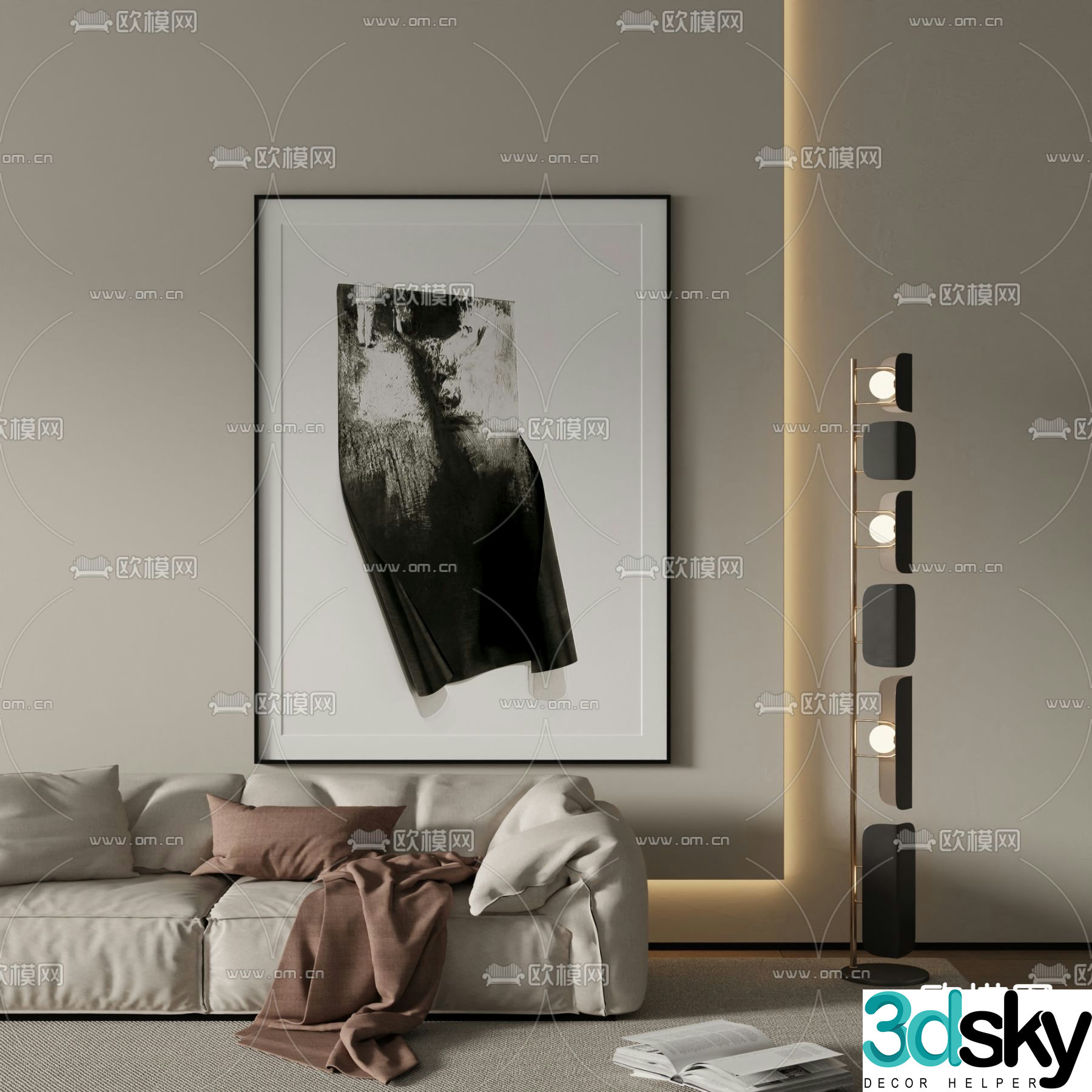 Texture painting black and white painting decorative painting 3d model