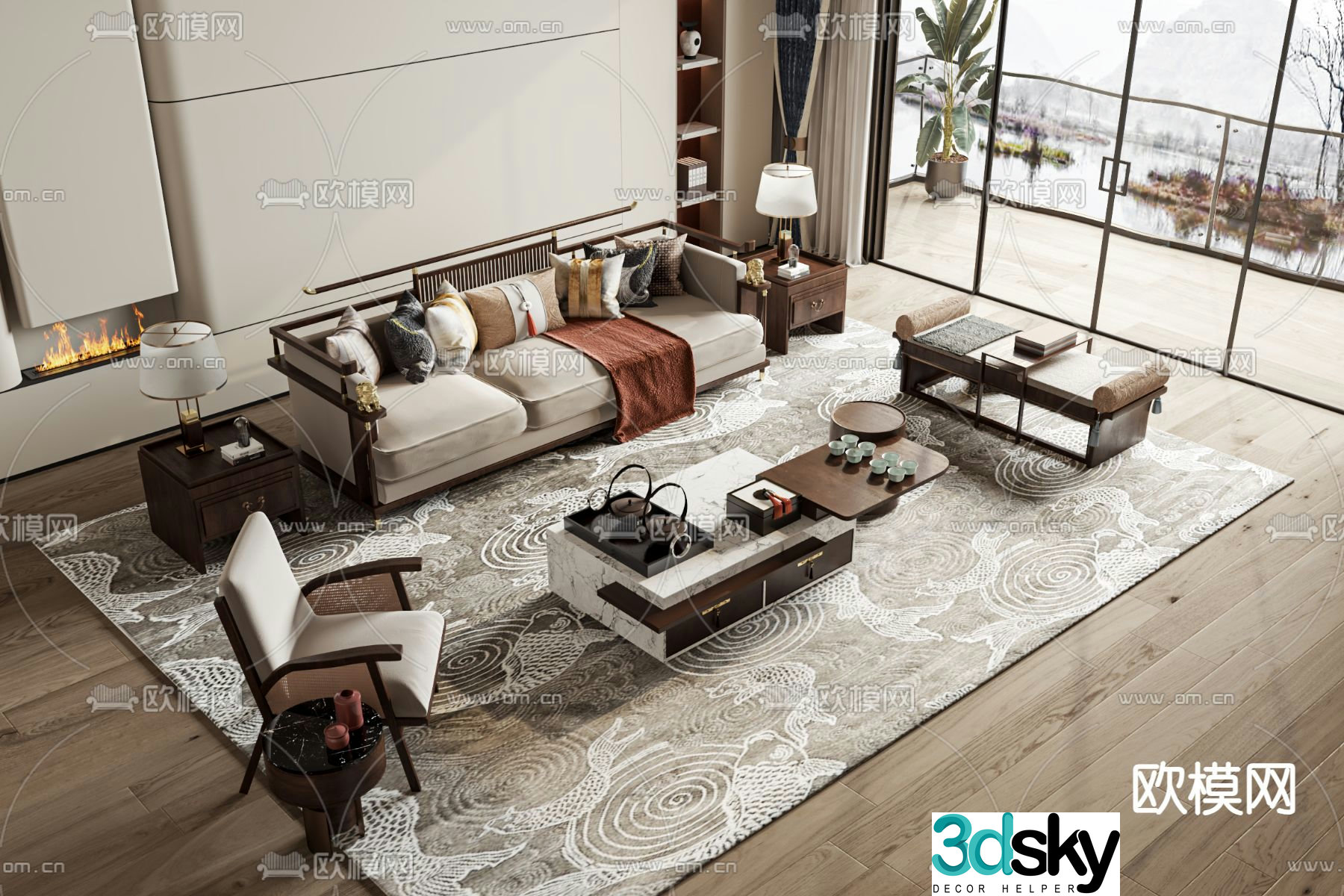 New Chinese style modular sofa 3d model