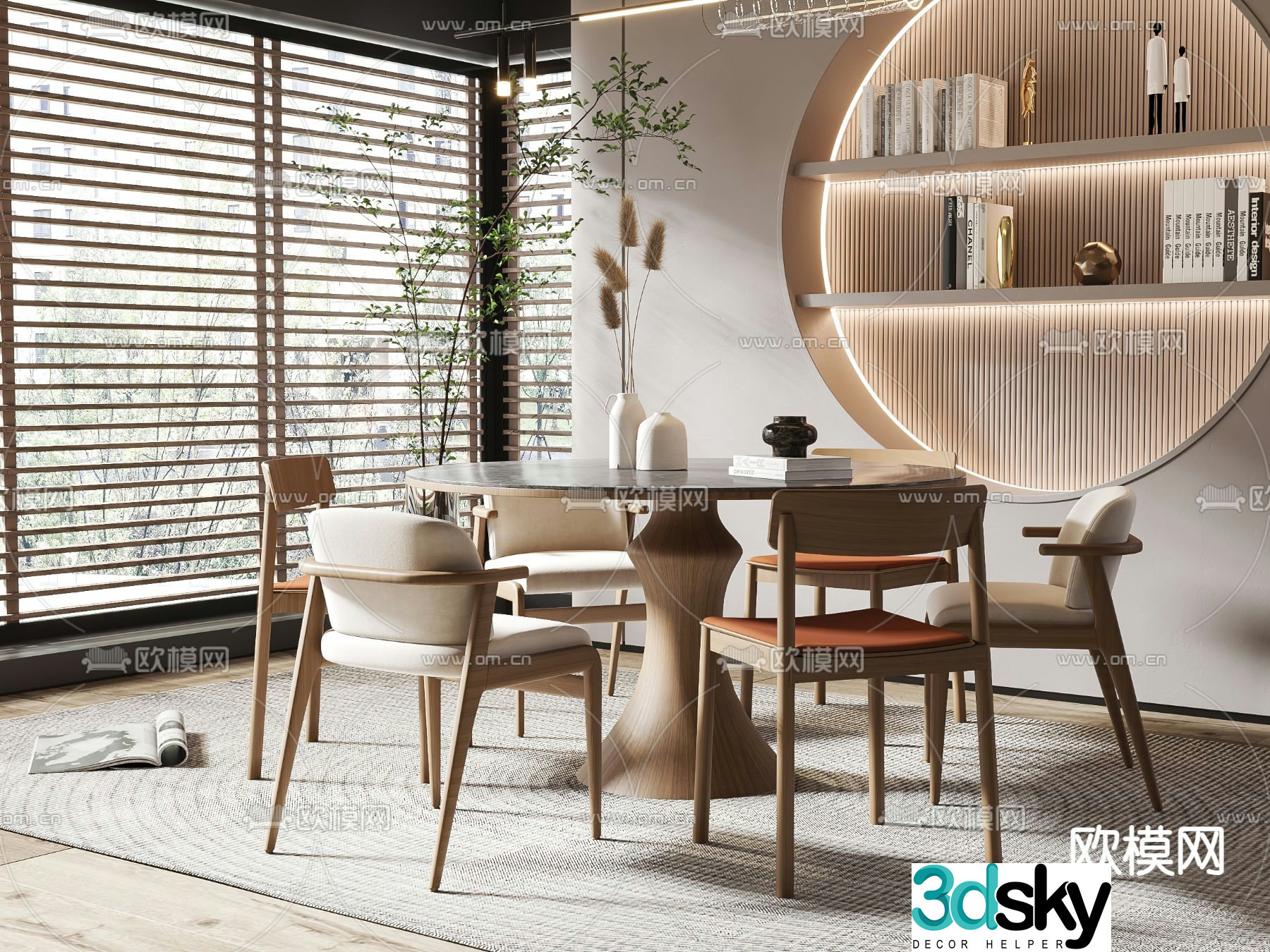 Medieval style dining table and chairs round dining table 3D model