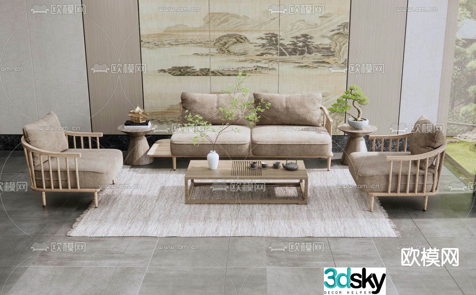 New Chinese style modular sofa 3d model