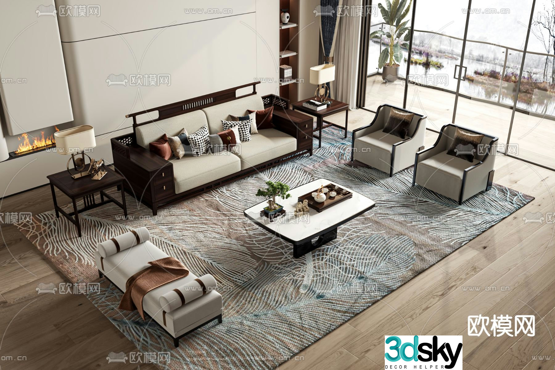New Chinese style modular sofa 3d model