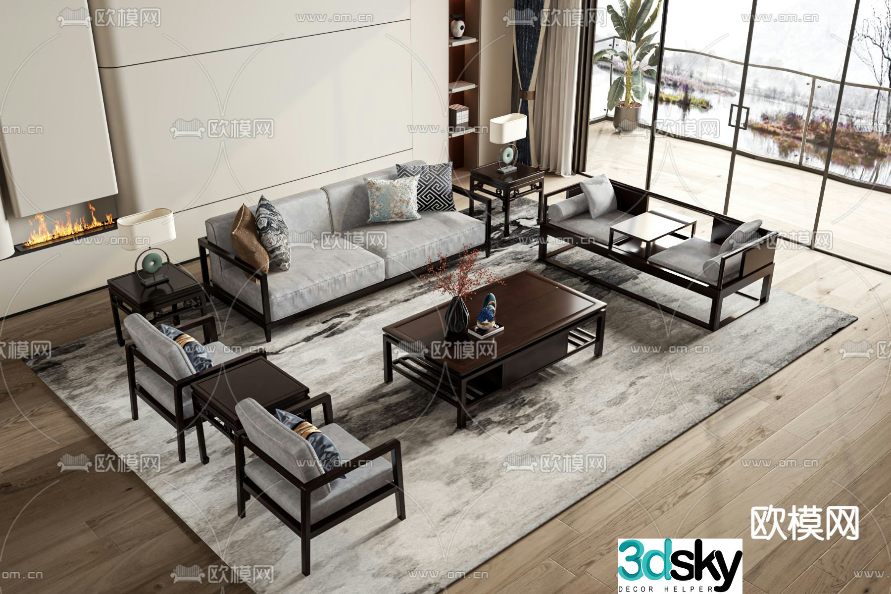 New Chinese style modular sofa 3d model