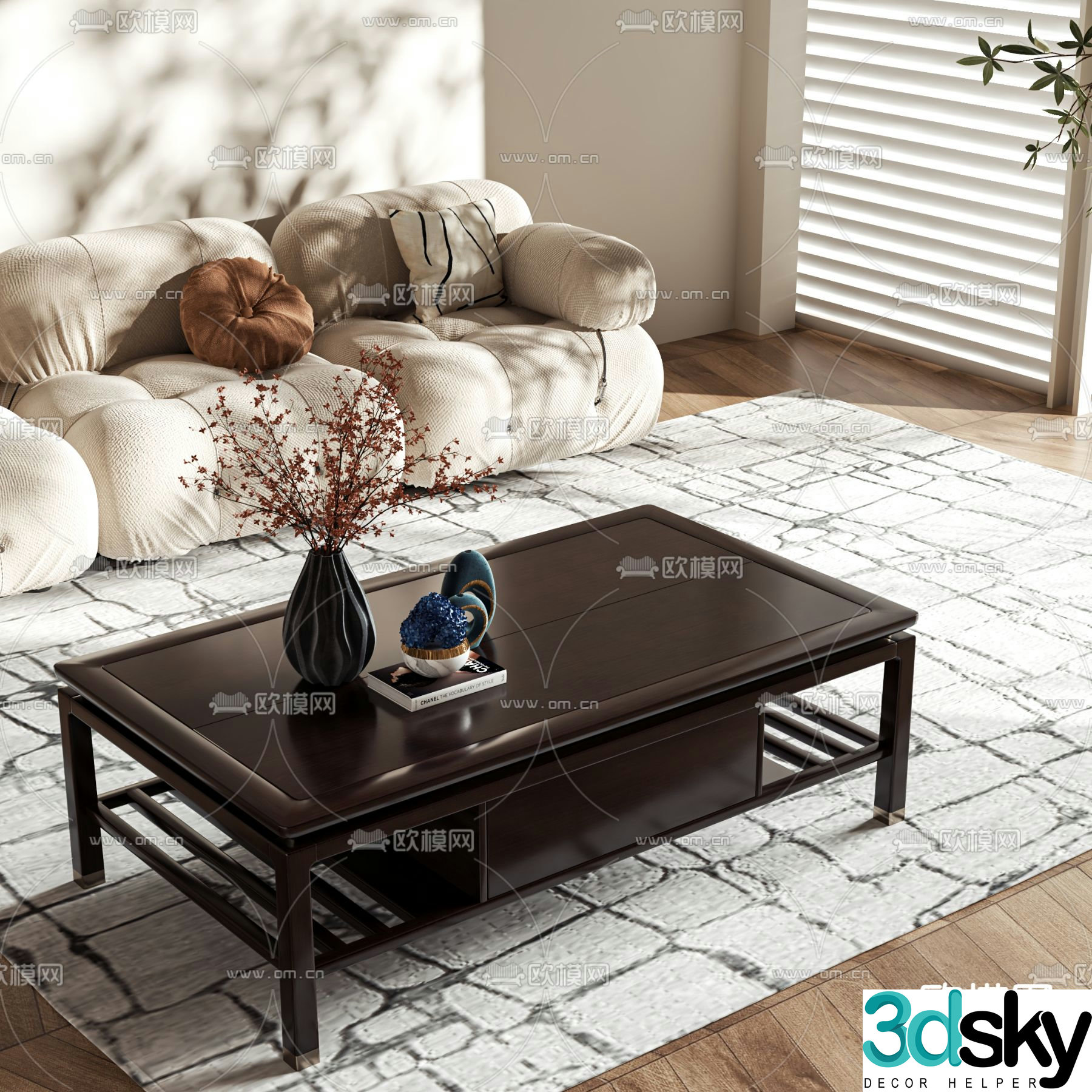 New Chinese style coffee table log coffee table 3d model
