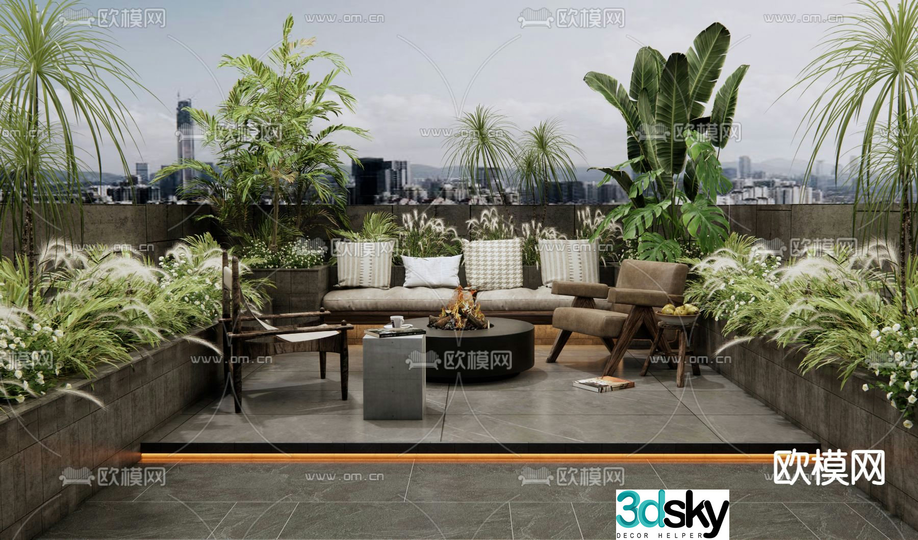 balcony terrace roof garden 3d model