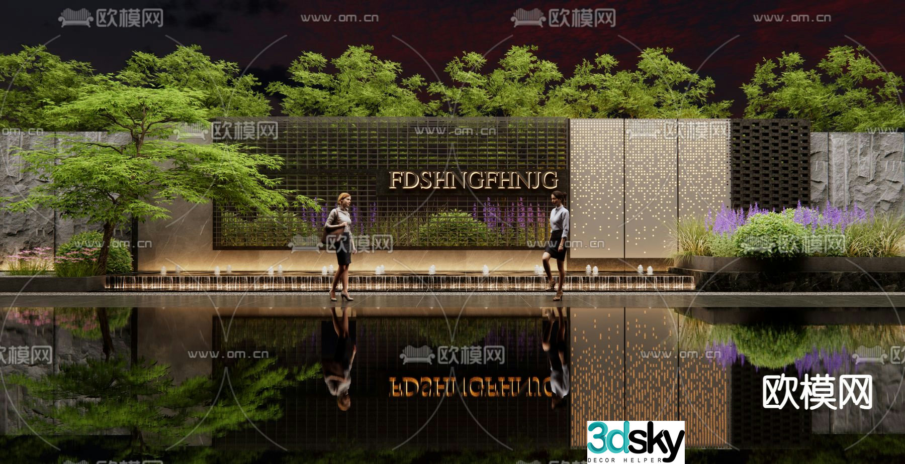 Demonstration area landscape wall falling water landscape 3D model