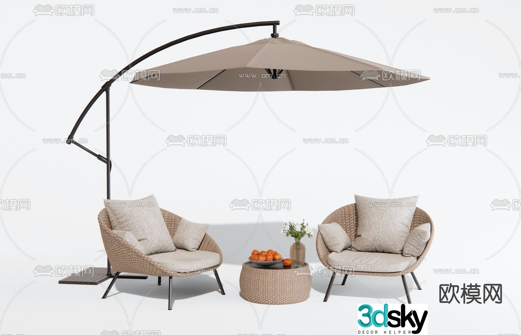 Rattan outdoor chair leisure chair parasol 3d model